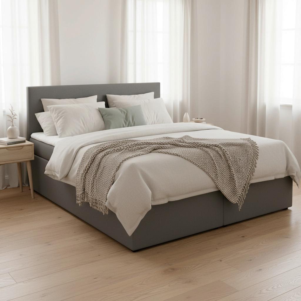 Boxspringová postel LUCY 180x200, šedá - šedá/antracitová, Moderní, dřevo/kompozitní dřevo (180/200cm) - Bessagi Home