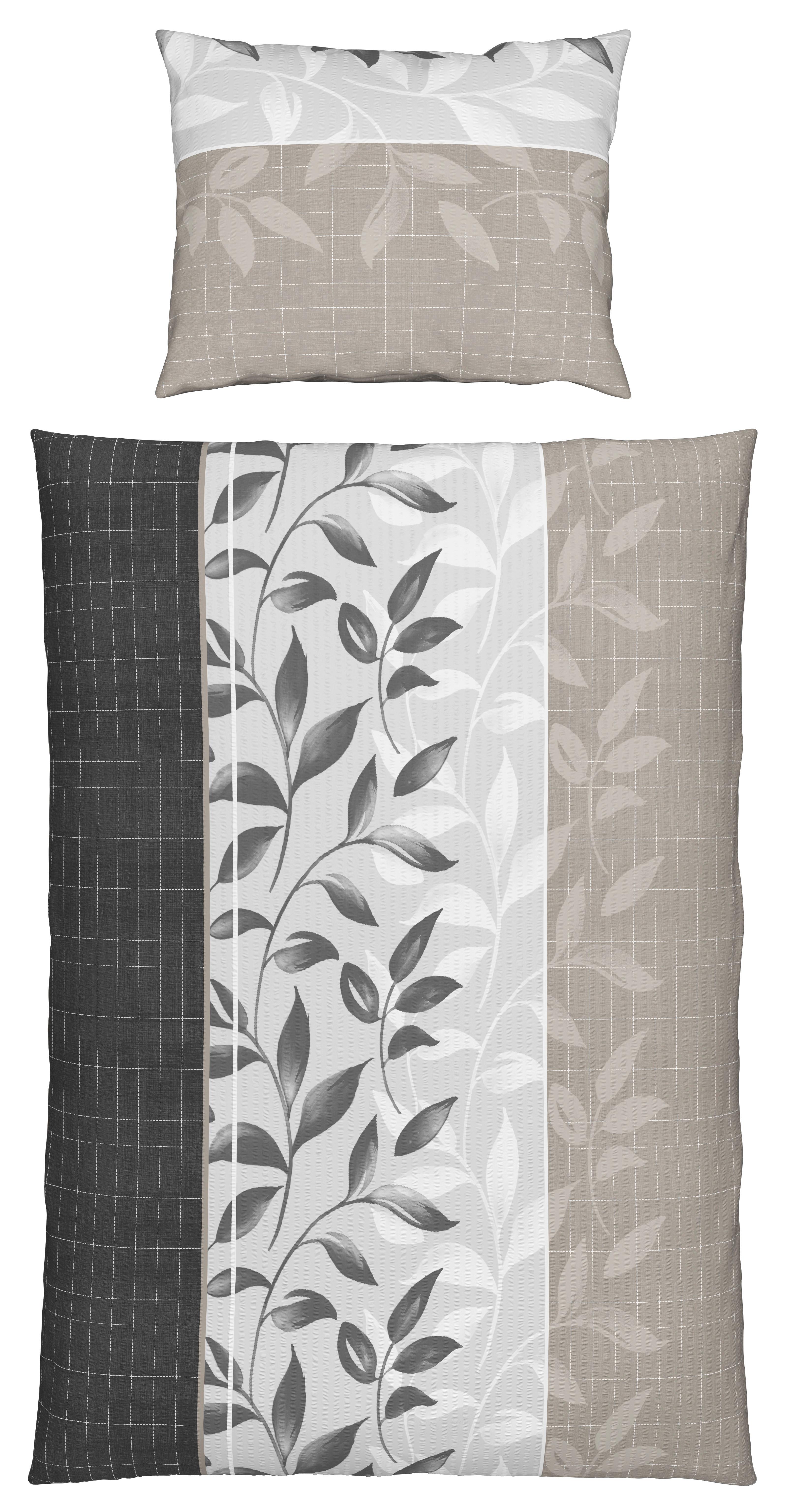 Seersucker Bettwäsche 140x200 cm Alexa Braun Blätter - Braun, MODERN, Textil (140/200cm) - Luca Bessoni