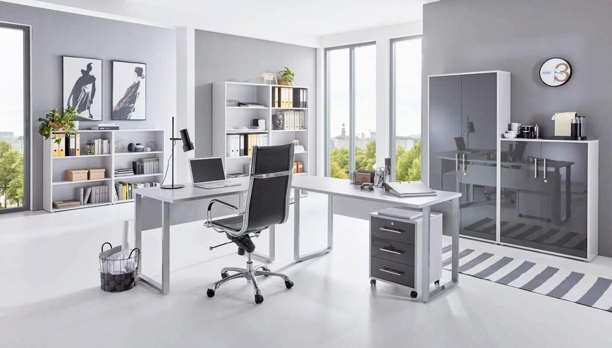 Büro Office Edition Grau/anthrazit Hochglanz - Anthrazit Hochglanz/Grau, MODERN, Holzwerkstoff/Metall - MID.YOU