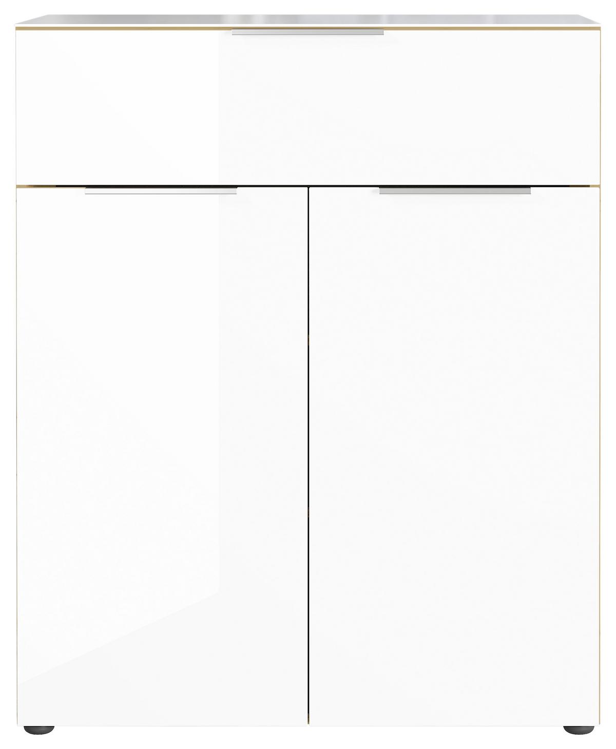 Kommode mit Glasfront B: 83 cm GW-Oakland, Weiß/Eiche Dekor - Eichefarben/Schwarz, KONVENTIONELL, Glas/Holzwerkstoff (83/102/42cm) - Germania
