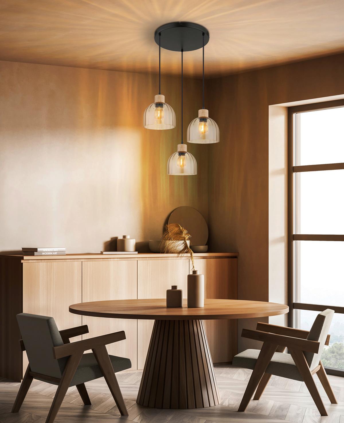 HÄNGELEUCHTE Braun, Schwarz, ca. 40x130 cm - Bernsteinfarben/Schwarz, Design, Glas/Holz (40/130cm) - Globo