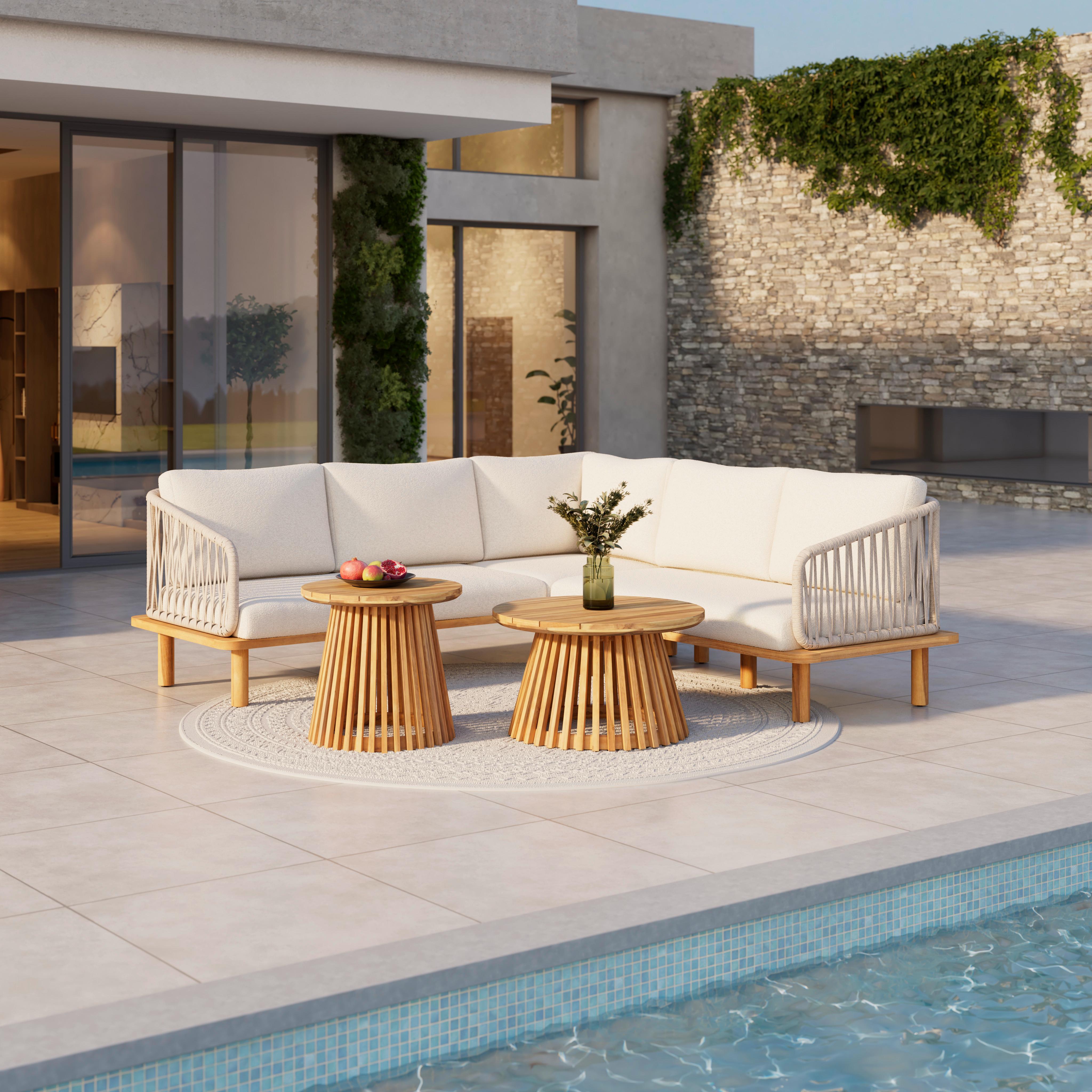 TERASOVÁ SEDACIA SÚPRAVA MARA - krémová/farba tíku, Modern, kov/drevo (190/62,5/70cm) - Bessagi Garden