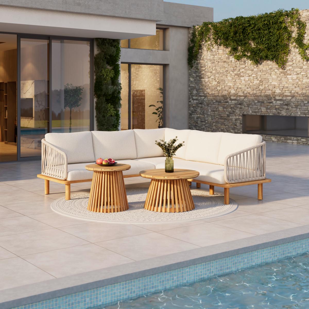 TERASOVÁ SEDACÍ SOUPRAVA MARA - barvy teak/krémová, Moderní, kov/dřevo (190/190cm) - Bessagi Garden