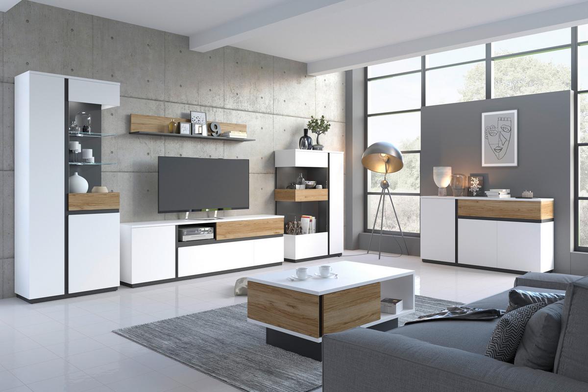 Sideboard Novena Alpinweiß B: 154,8 cm - Eichefarben/Schwarz, Trend, Holzwerkstoff (155/87/40cm)