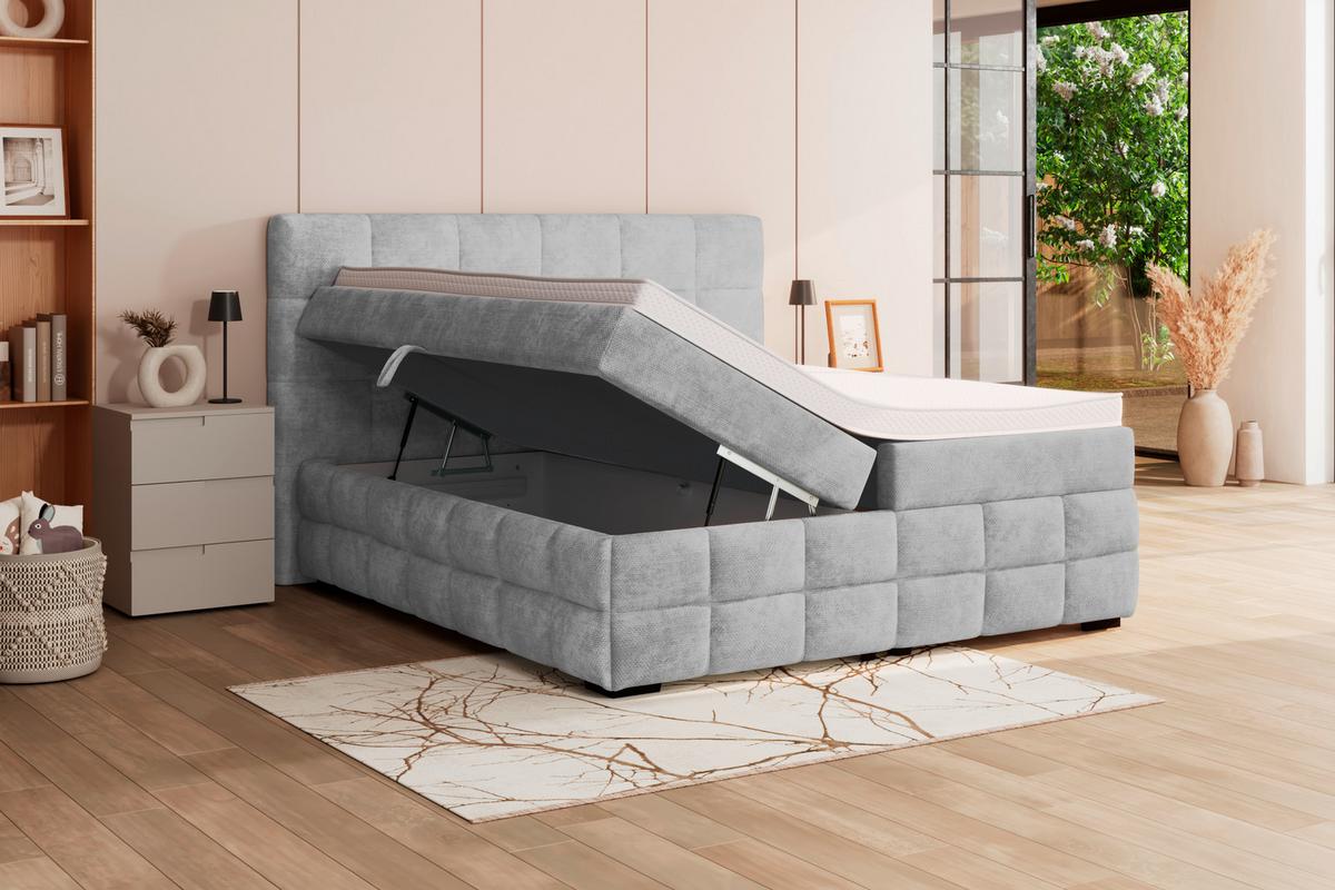 Čalouněná postel VEGA 180x200 cm, světle šedá - černá/světle šedá, Trend, dřevo/textil (180/200cm)