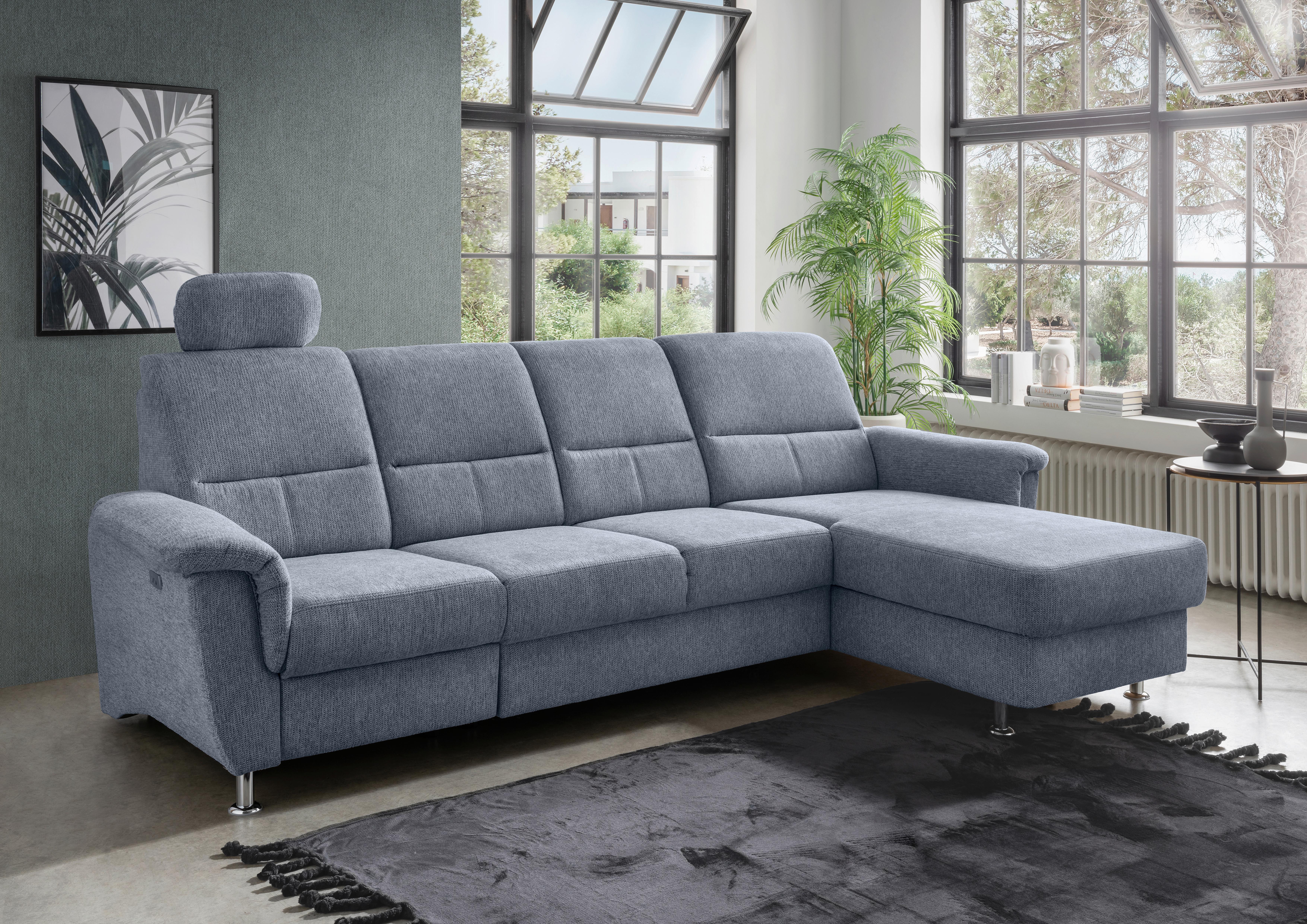 Ecksofa mit Relaxfunktion Parole Hellblau Chenille - Chromfarben/Hellblau, KONVENTIONELL, Textil (292/165cm) - Livetastic