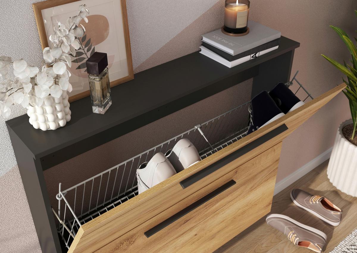 Schuhkipper Wildomar Eichefarben B: 100 Cm - Eichefarben/Graphitfarben, MODERN, Holzwerkstoff (100/129/19cm) - Germania