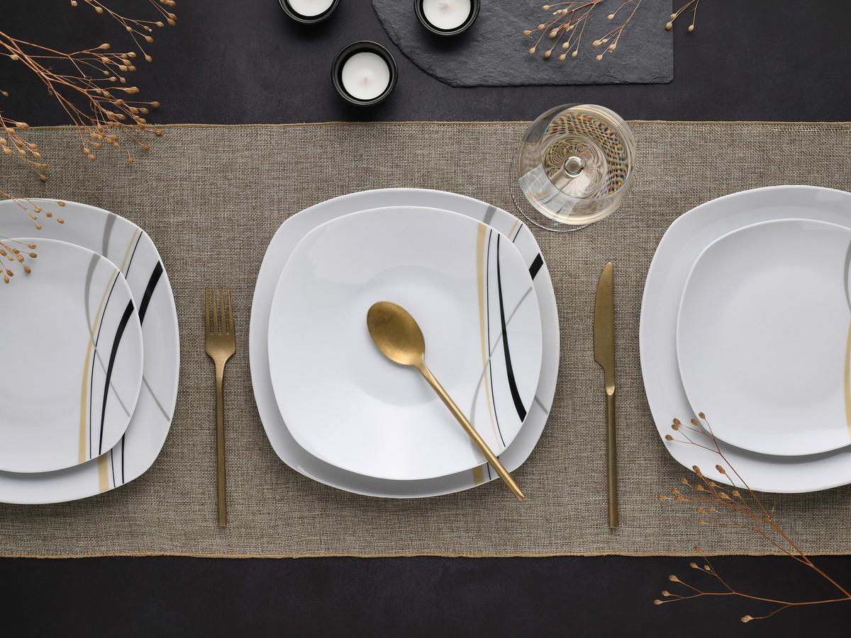 Speisetellerset Square City Line, 18--Teilig., Grau, Weiß - Weiß/Grau, Trend, Keramik - Creatable