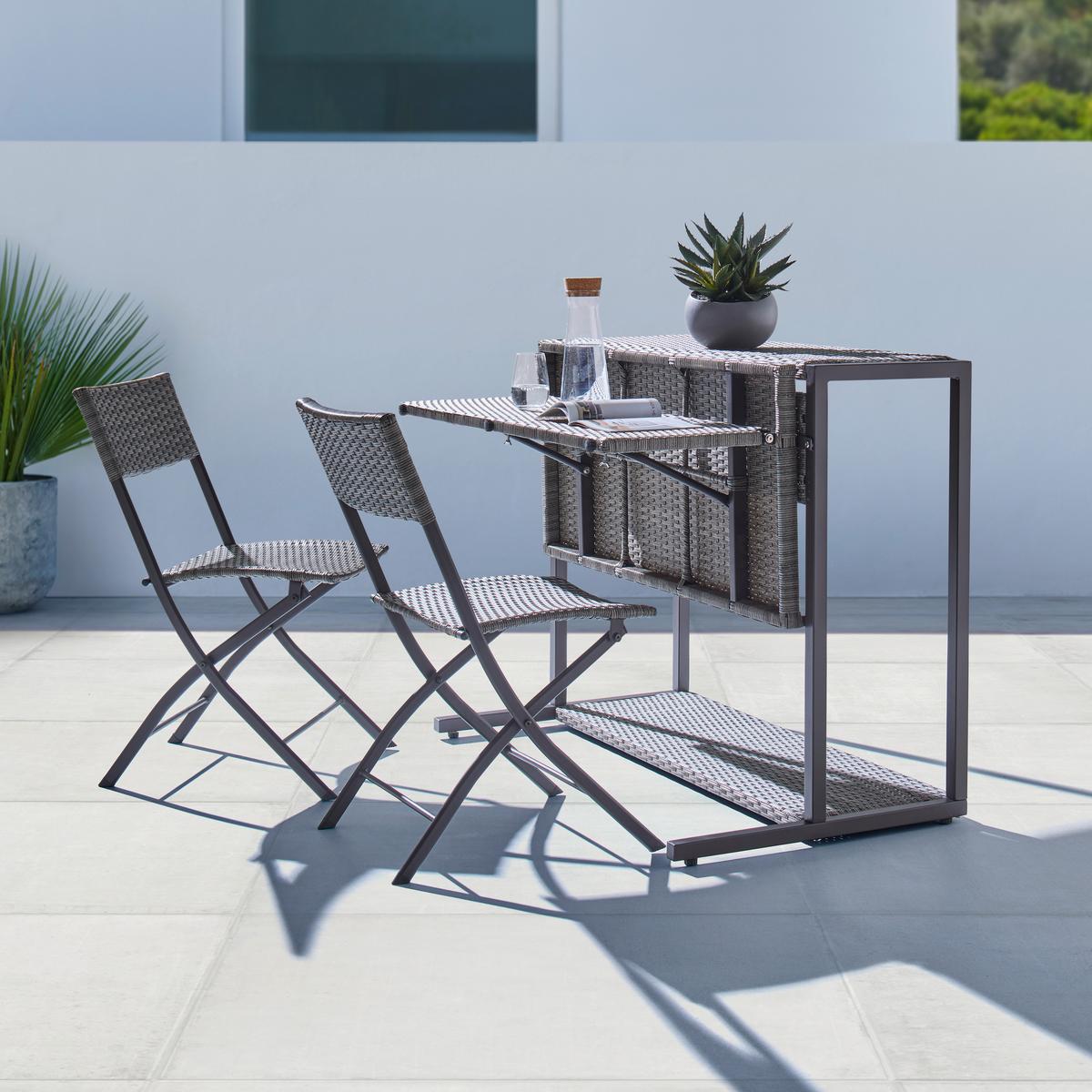 Sada na balkón MARIO šedá/hnědá - šedavě hnědá, Moderní, kov/textil (110/86,5/80cm) - Bessagi Garden