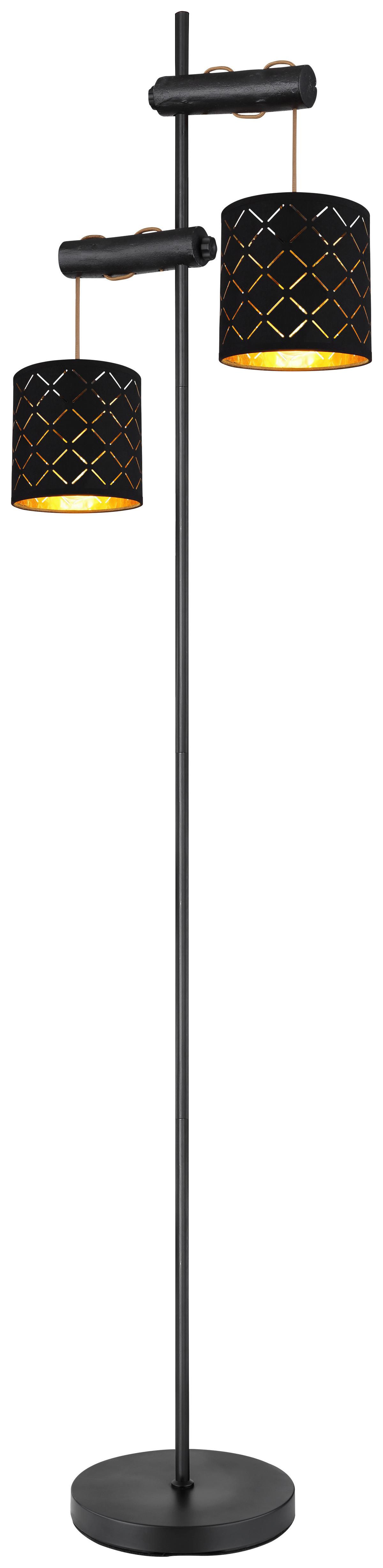 Stehlampe Schwarz Mit Wippschalter - Goldfarben/Schwarz, Basics, Holz/Textil (41/23/150cm) - Globo