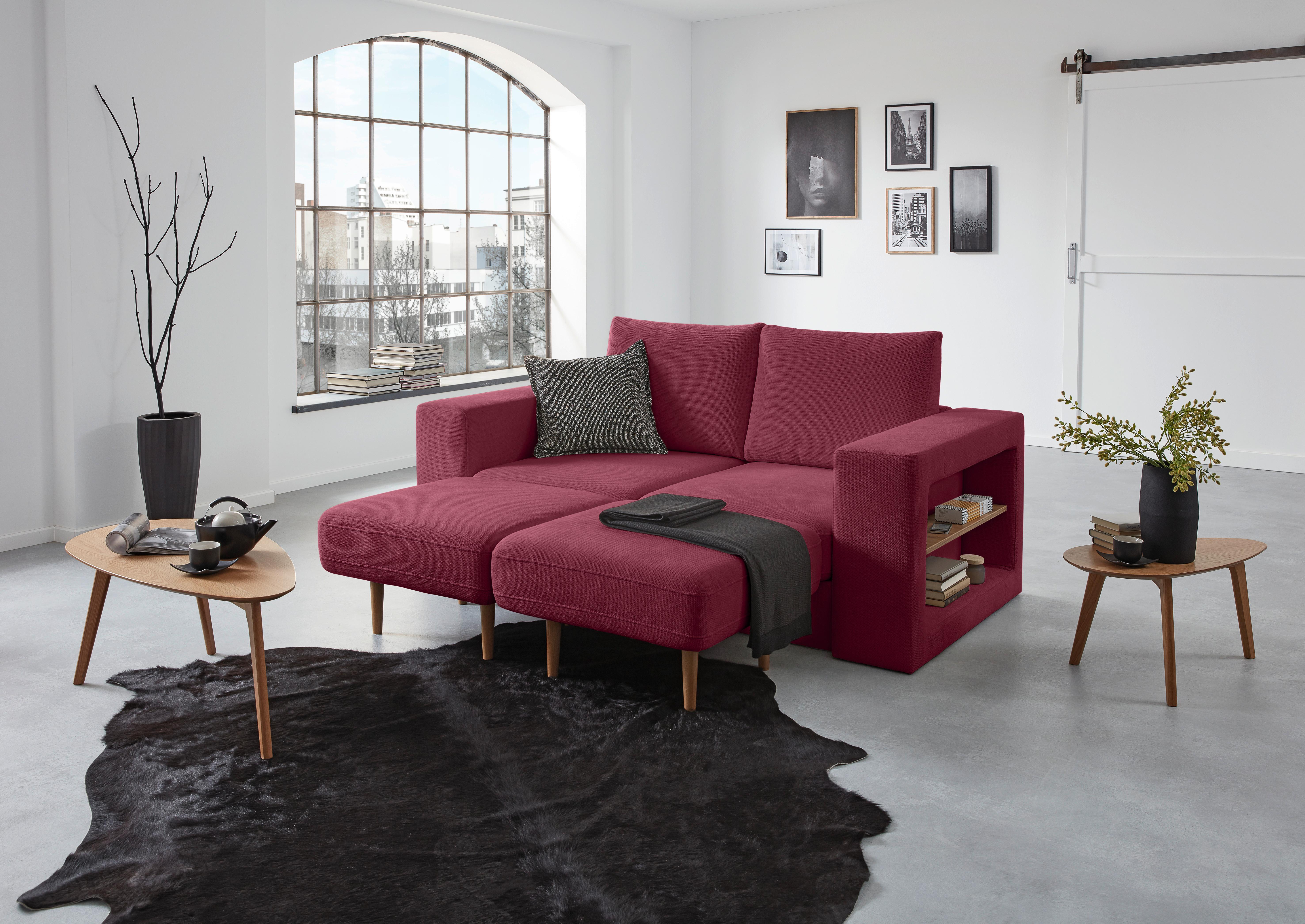 2-sitzer-sofa Looks V-2 Mit Hocker Rot - Eichefarben/Beere, Design, Textil (172/96/107cm) - LOOKS by W.Joop