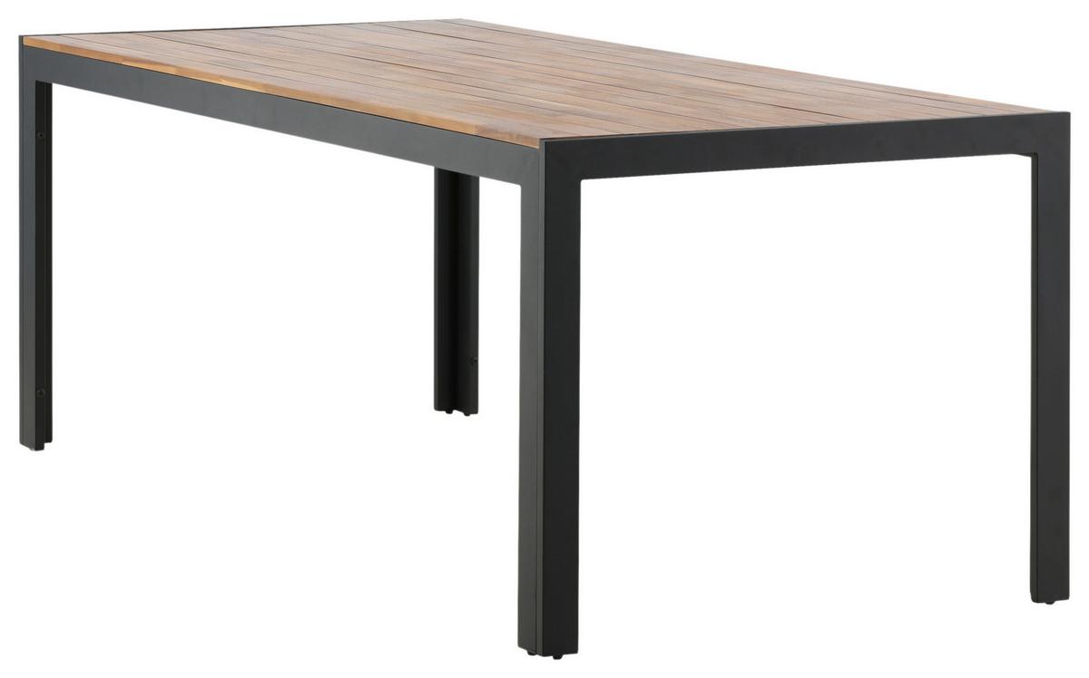 Gartentisch Bois Akazienholz /Metall L 205 cm - Schwarz/Akaziefarben, KONVENTIONELL, Holz/Metall (205/90/75cm) - Gardenson