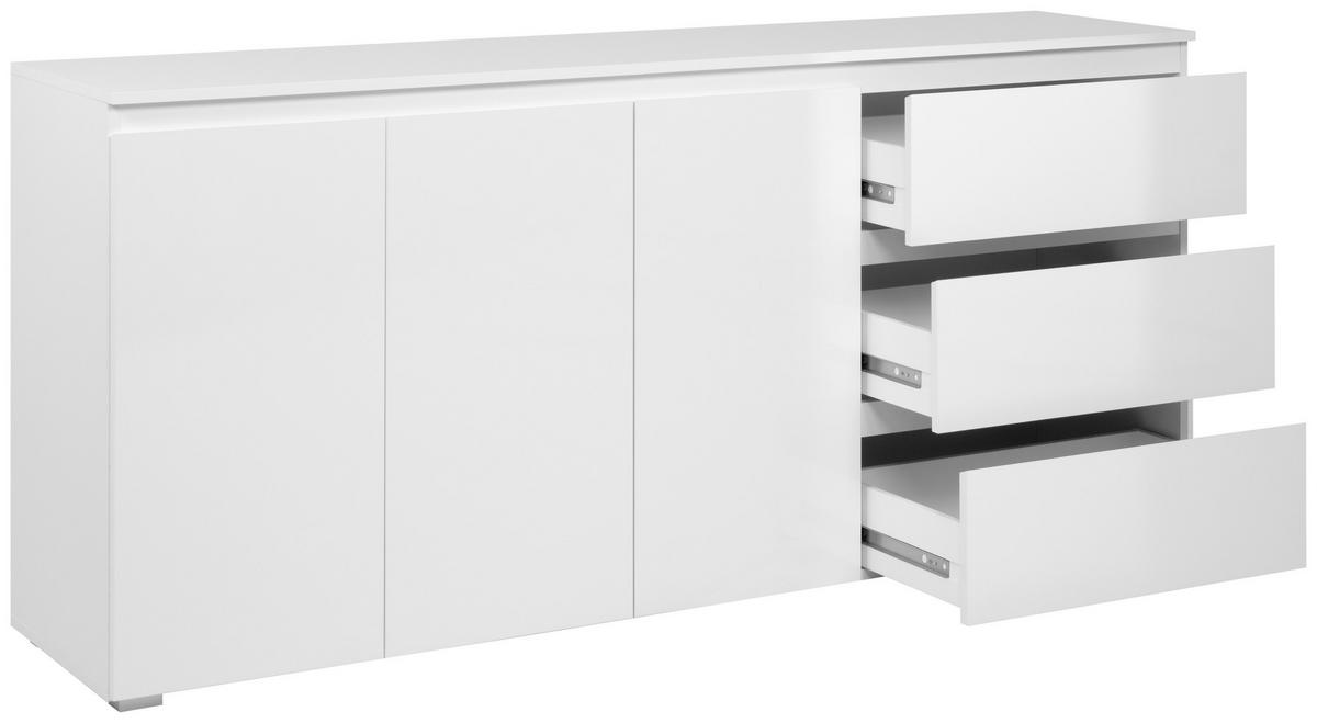 Sideboard Capetown Weiß HG B: 179 cm - Weiß Hochglanz/Silberfarben, Trend, Holzwerkstoff (179/80,5/40cm)
