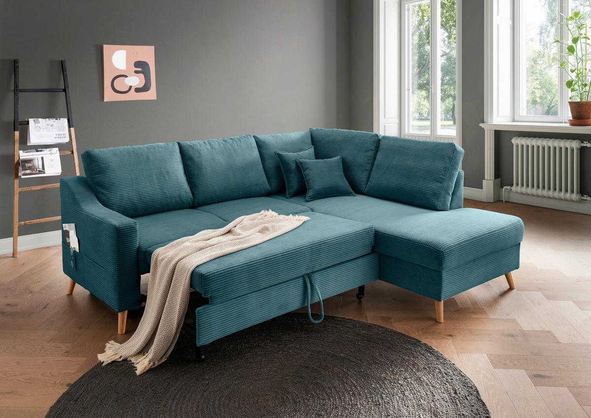 Ecksofa Valentina Petrol S: 230x200 Cm - Petrol/Naturfarben, MODERN, Textil (230/200cm) - Livetastic