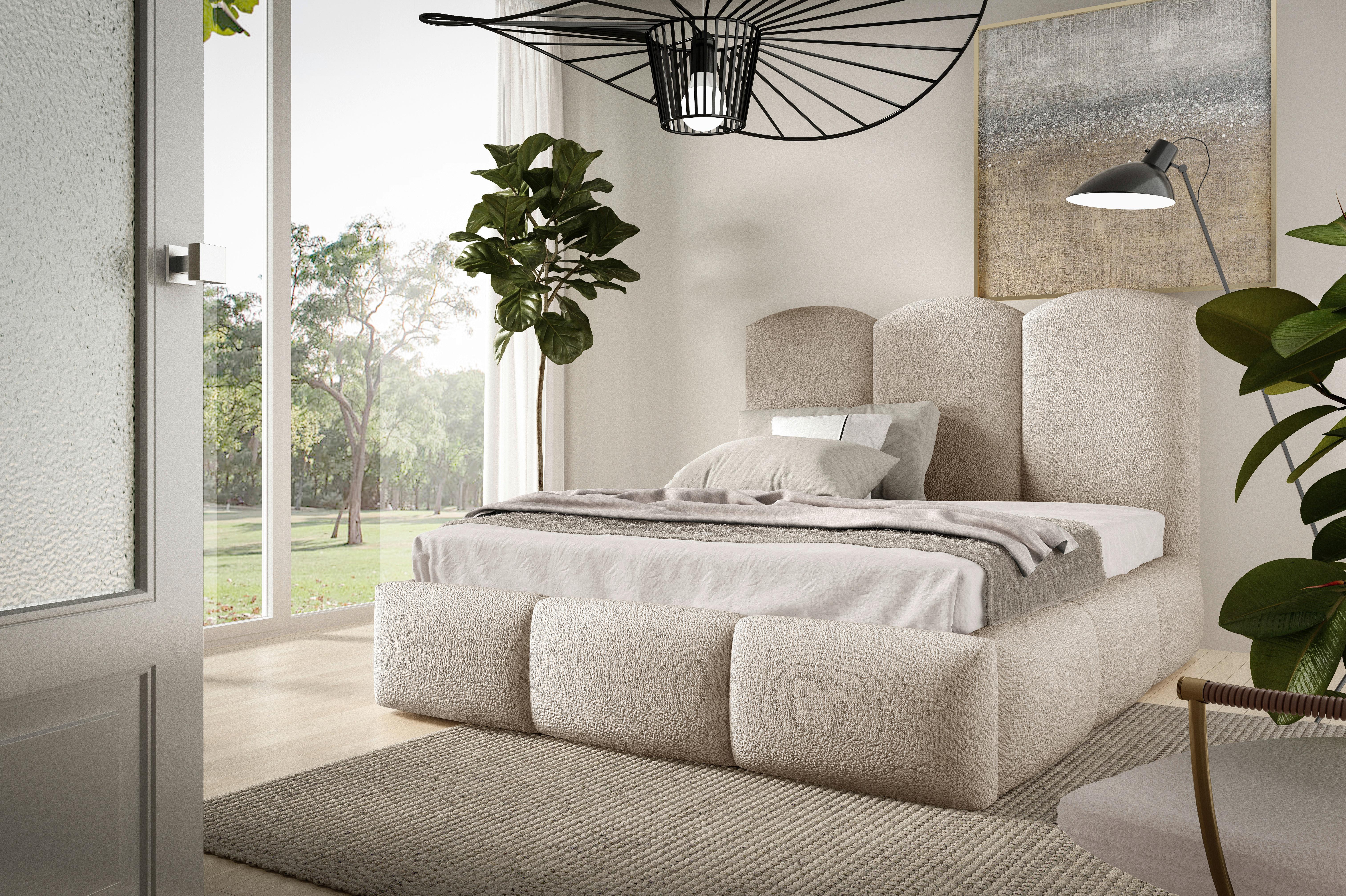 Polsterbett Bero Boucle Creme, Lf: 140x200 cm - Buchefarben/Creme, Trend, Holz/Textil (140/200cm)