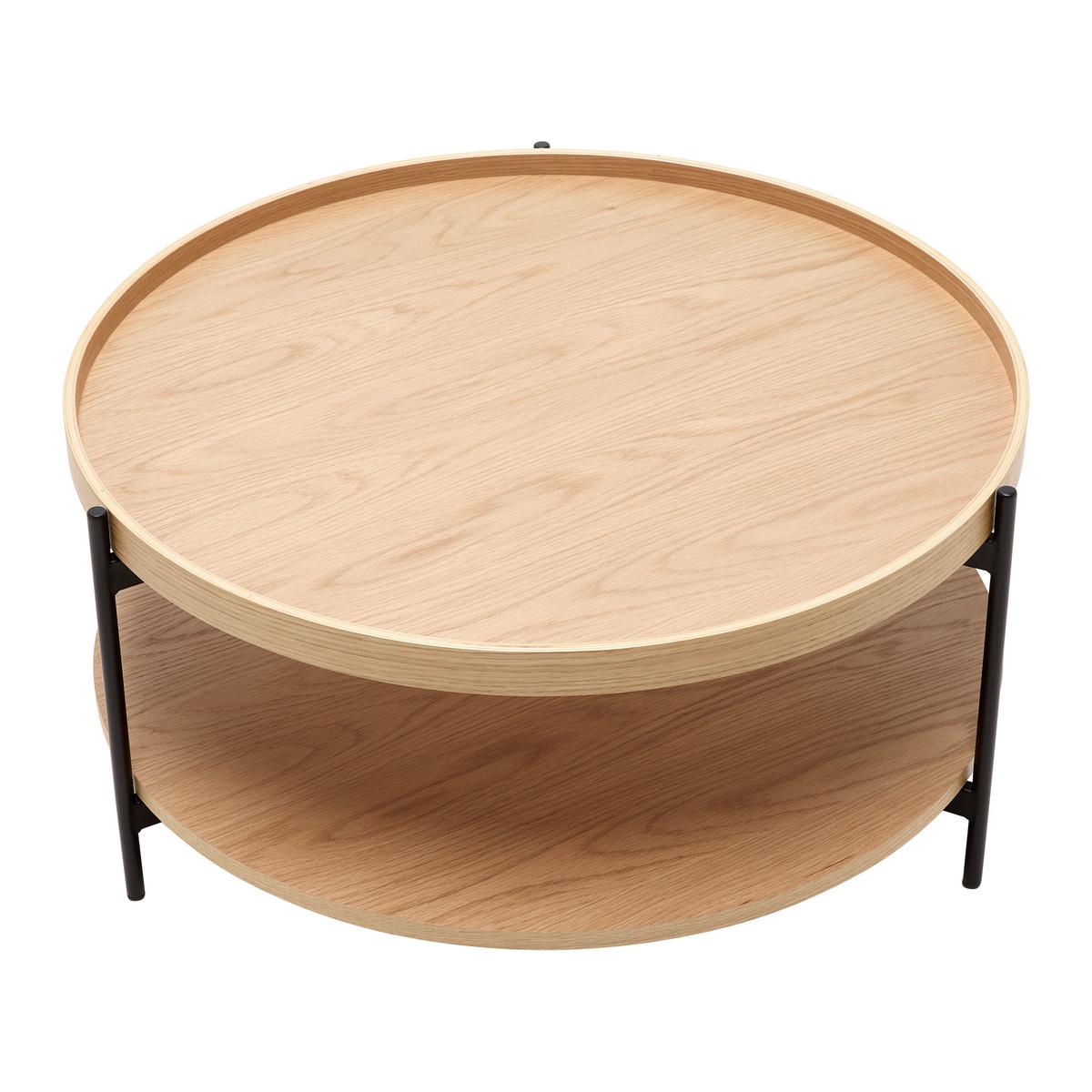 Konferenčný stolík PLATE 80 - čierna/prírodná farba, Modern, kov/kompozitné drevo (80/40/80cm) - Mömax