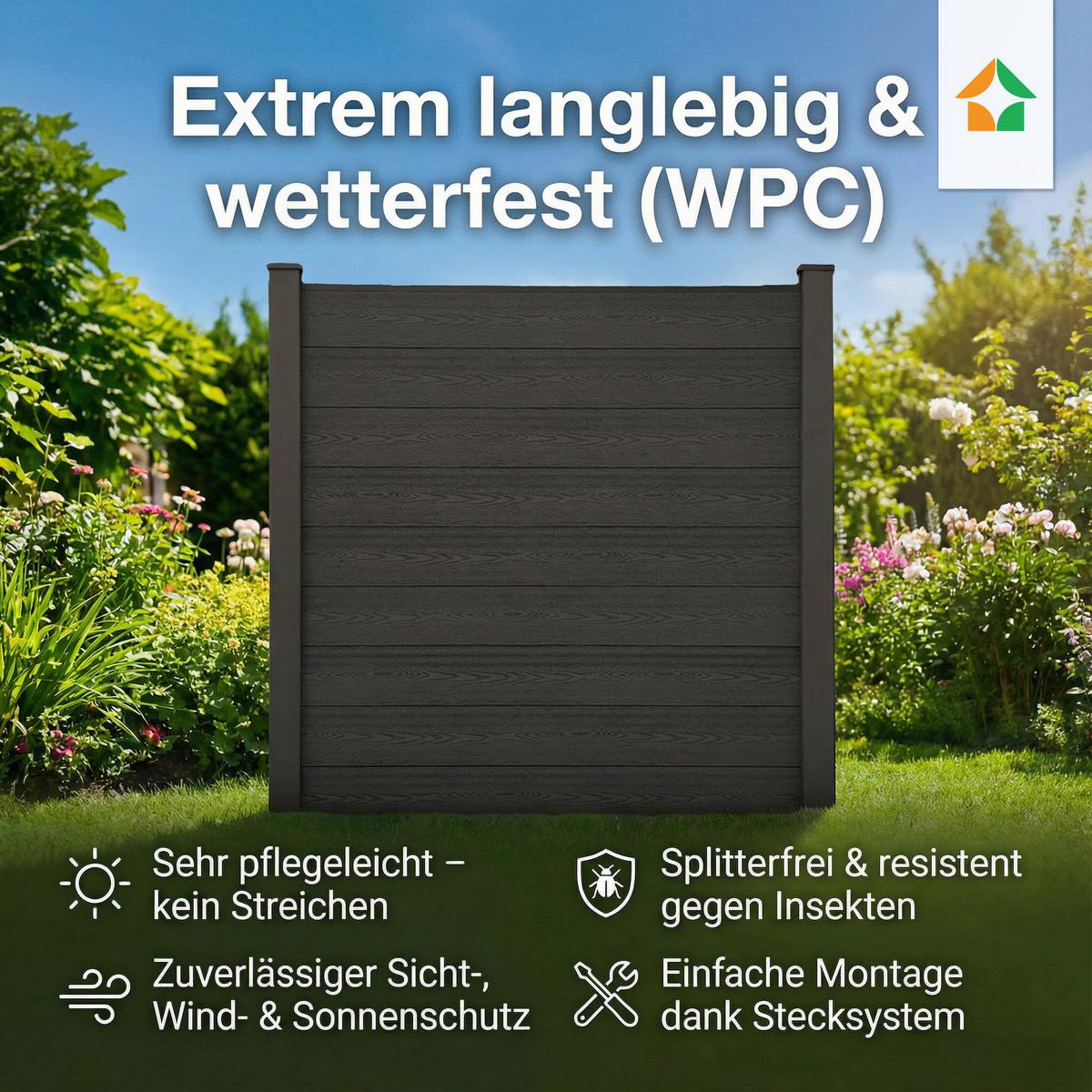 Wpc Zaunpaket 5 Elemente, 6 Pfosten, Einfaches Stecksystem - KONVENTIONELL (910/185/10cm) - Prestige Home