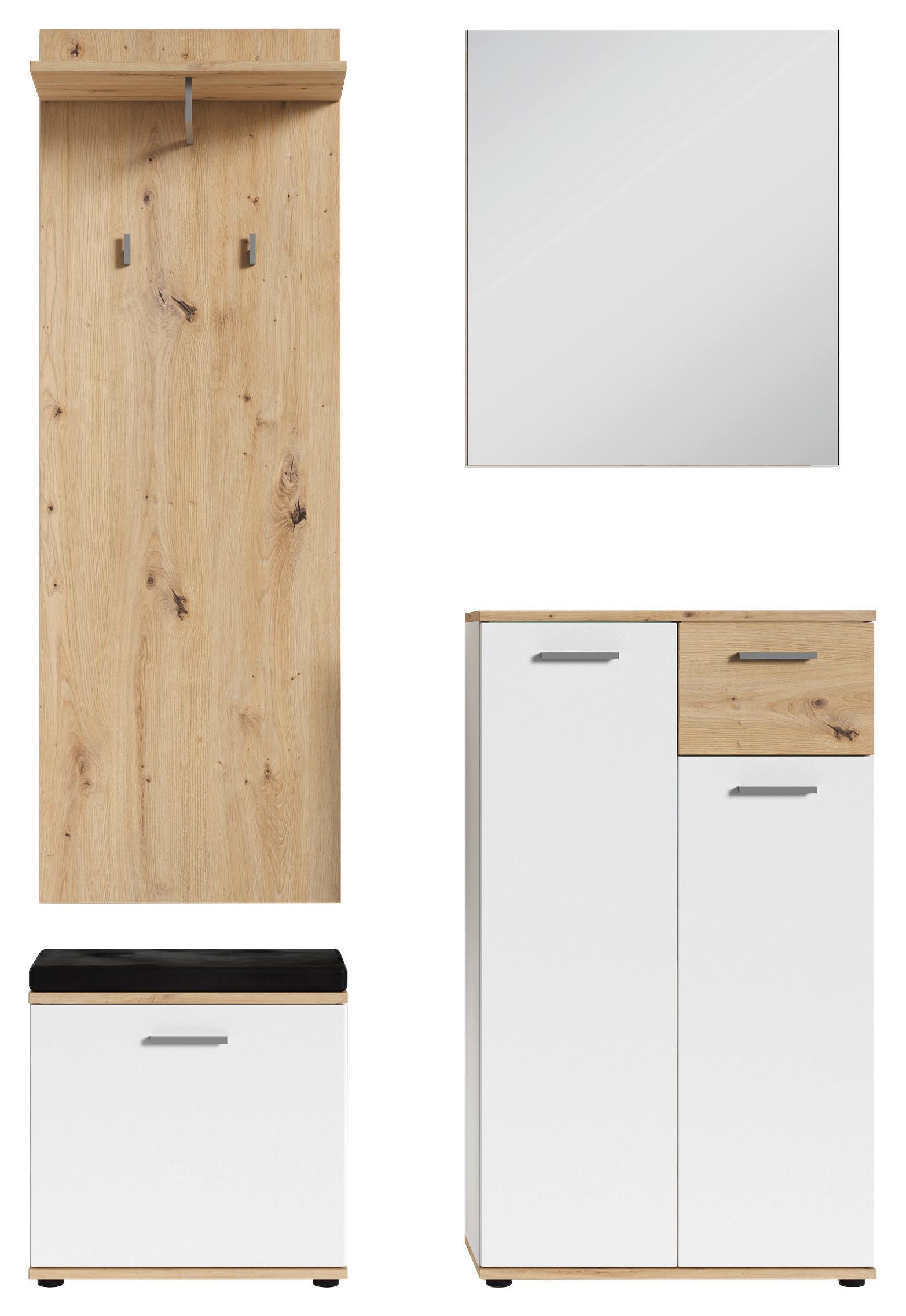 Garderobe Jakob 4-teilig Eiche Artisan/weiß B: 60 Cm - Weiß/Eiche Artisan, Design, Holzwerkstoff (60/102/30cm) - MID.YOU