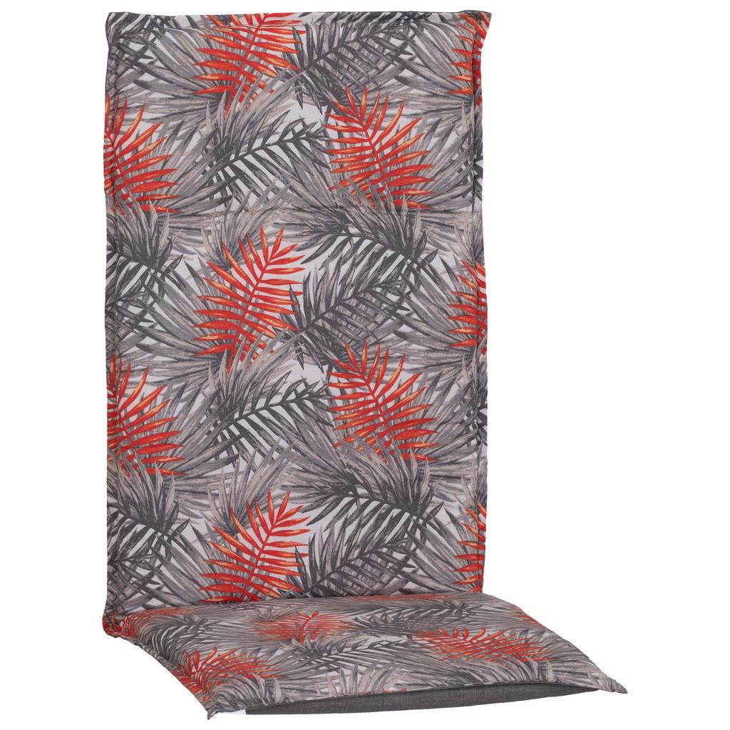 Sesselauflage Hochlehner Grau/Orange Geblumt