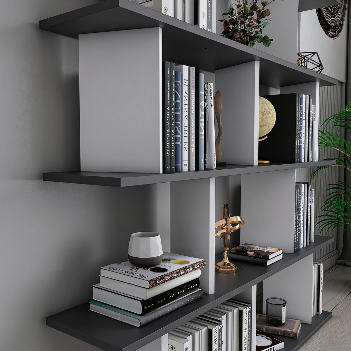REGÁL JORIN - biela/antracitová, Design, kompozitné drevo (130/137/25cm) - Livetastic