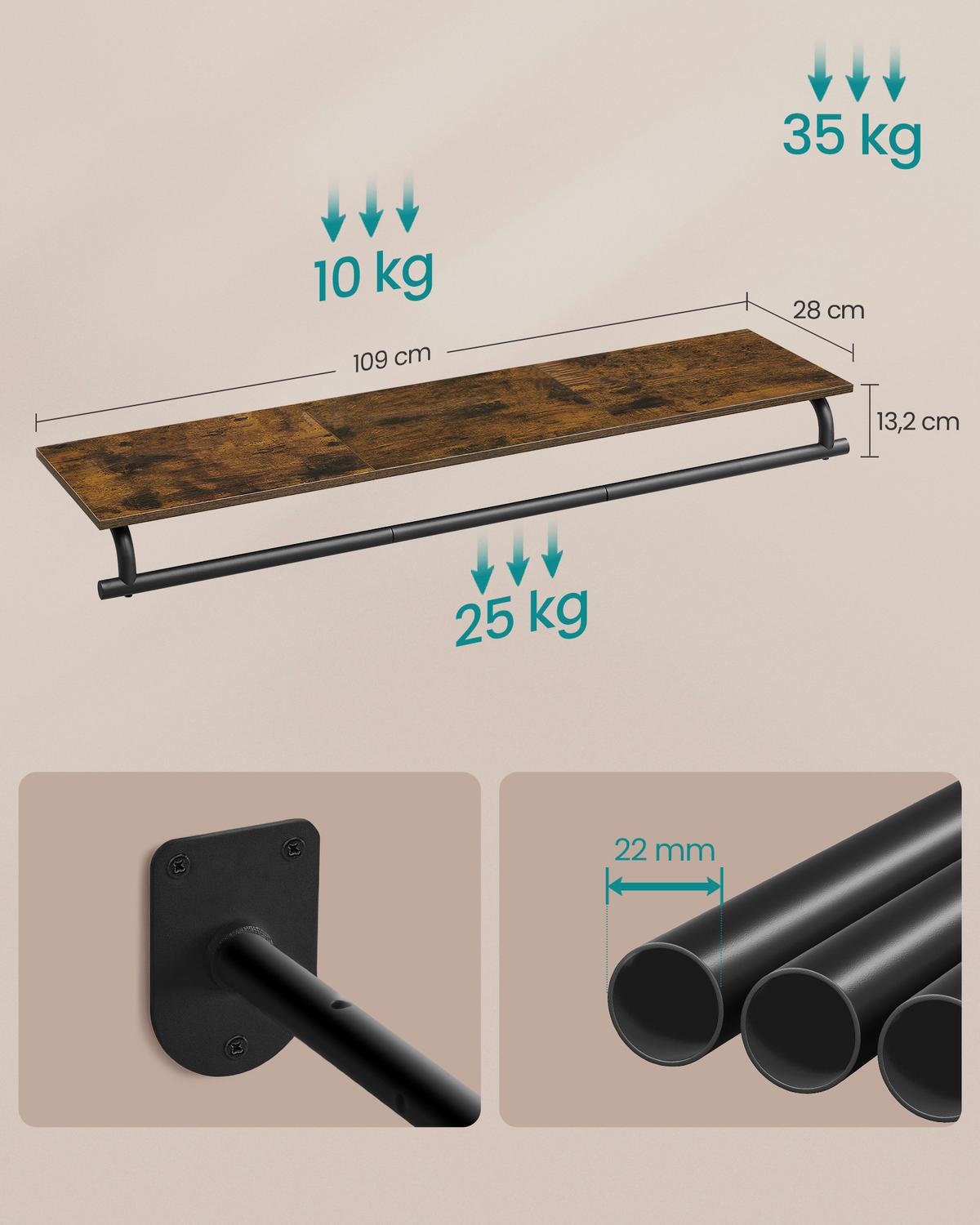 Wandgarderobe Braun/Schwarz B: 109 cm - Schwarz/Braun, Basics, Holzwerkstoff/Metall (109/13,2/28cm)