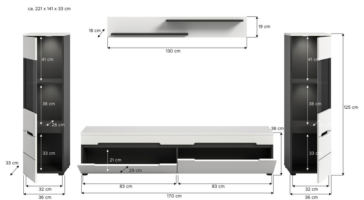 WOHNWAND Canu Weiß B: 272cm - Schwarz/Weiß, Design, Holzwerkstoff (272/141/33cm) - Livetastic