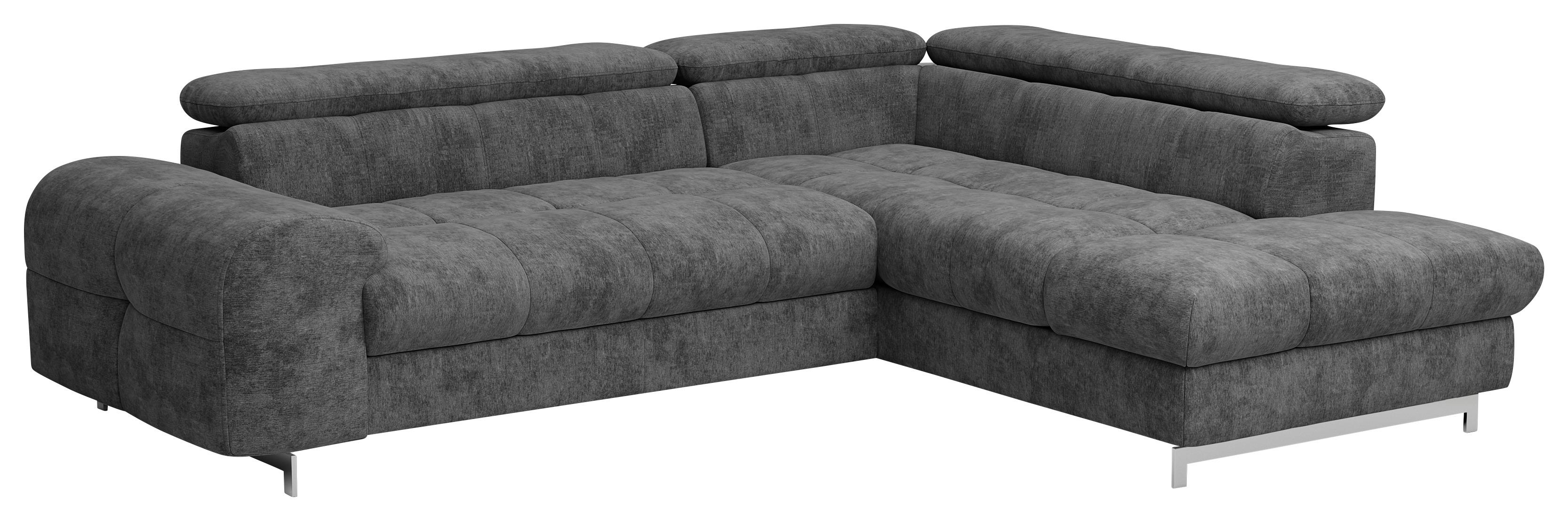 Ecksofa mit Schlaffunktion und Bettkasten Cloud Dunkelgrau - Chromfarben/Dunkelgrau, KONVENTIONELL, Textil (257/206cm) - Livetastic