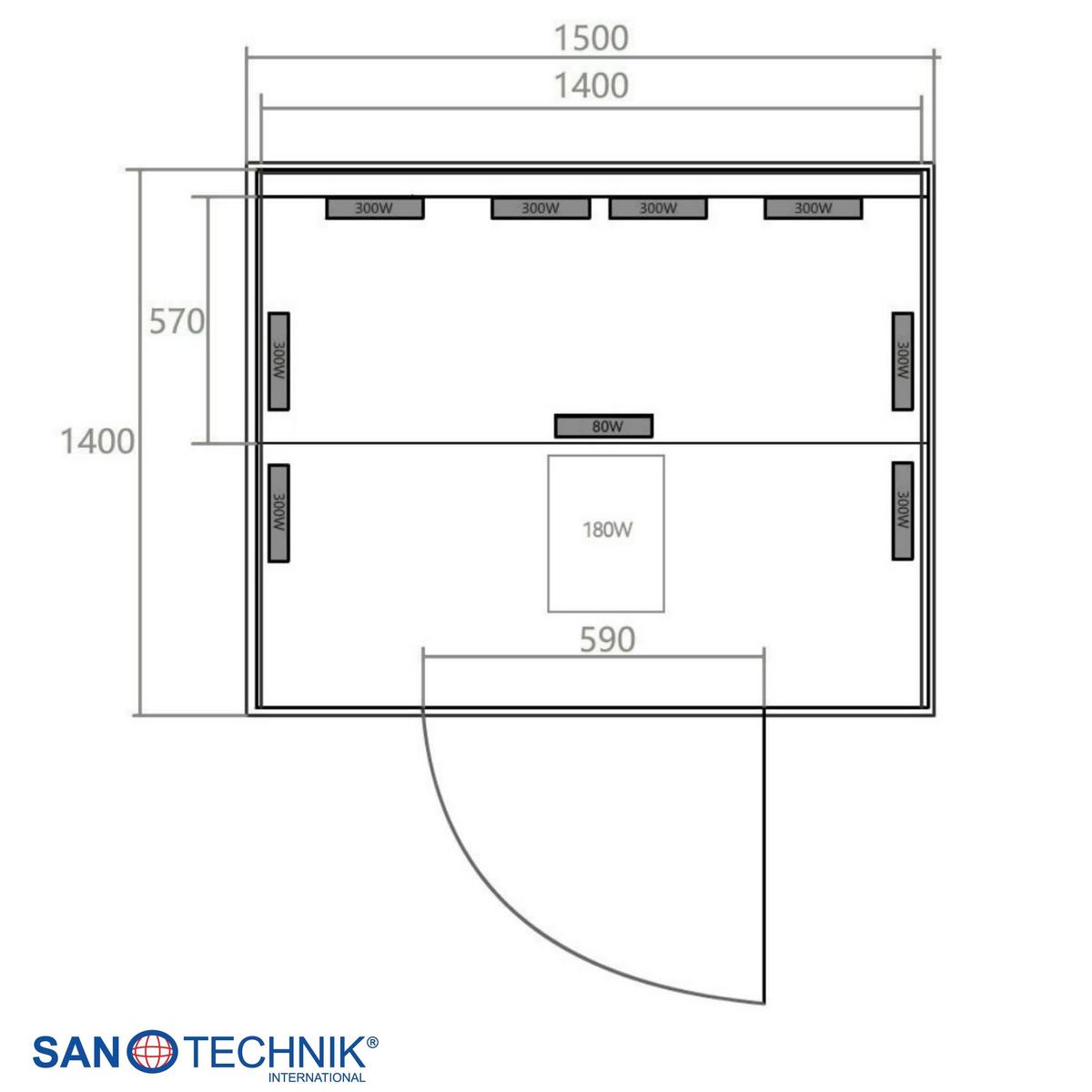 Infrarotkabine 2 Personen BHT: 150x200x150 cm + Glastür - Braun, Basics, Holz (150/200/150cm) - Sanotechnik