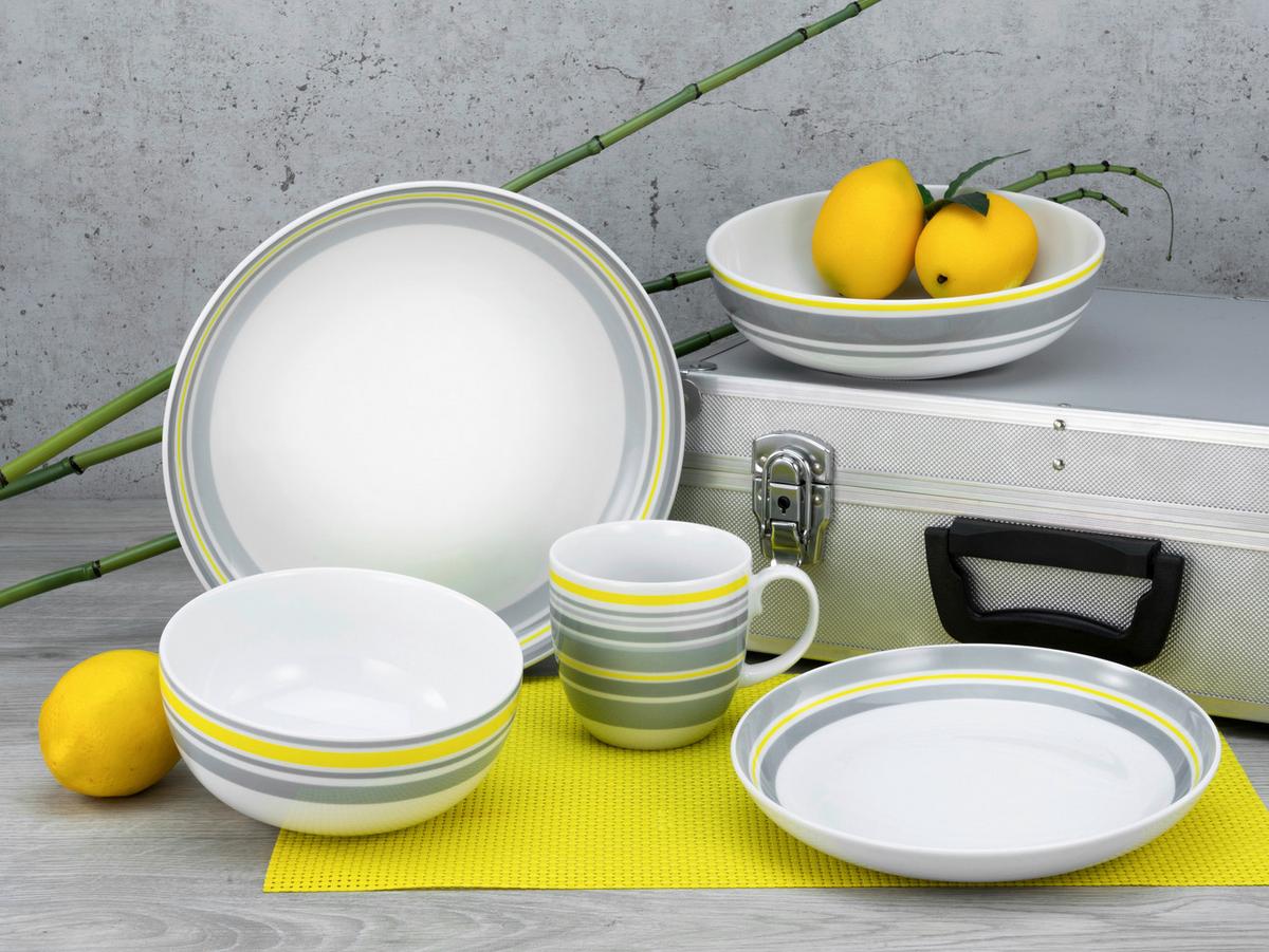 Kombinovaný servis AllRound Trend Line, 10 dielny - žltá/sivá, Trend, keramika (37,5/23/30,5cm) - Creatable