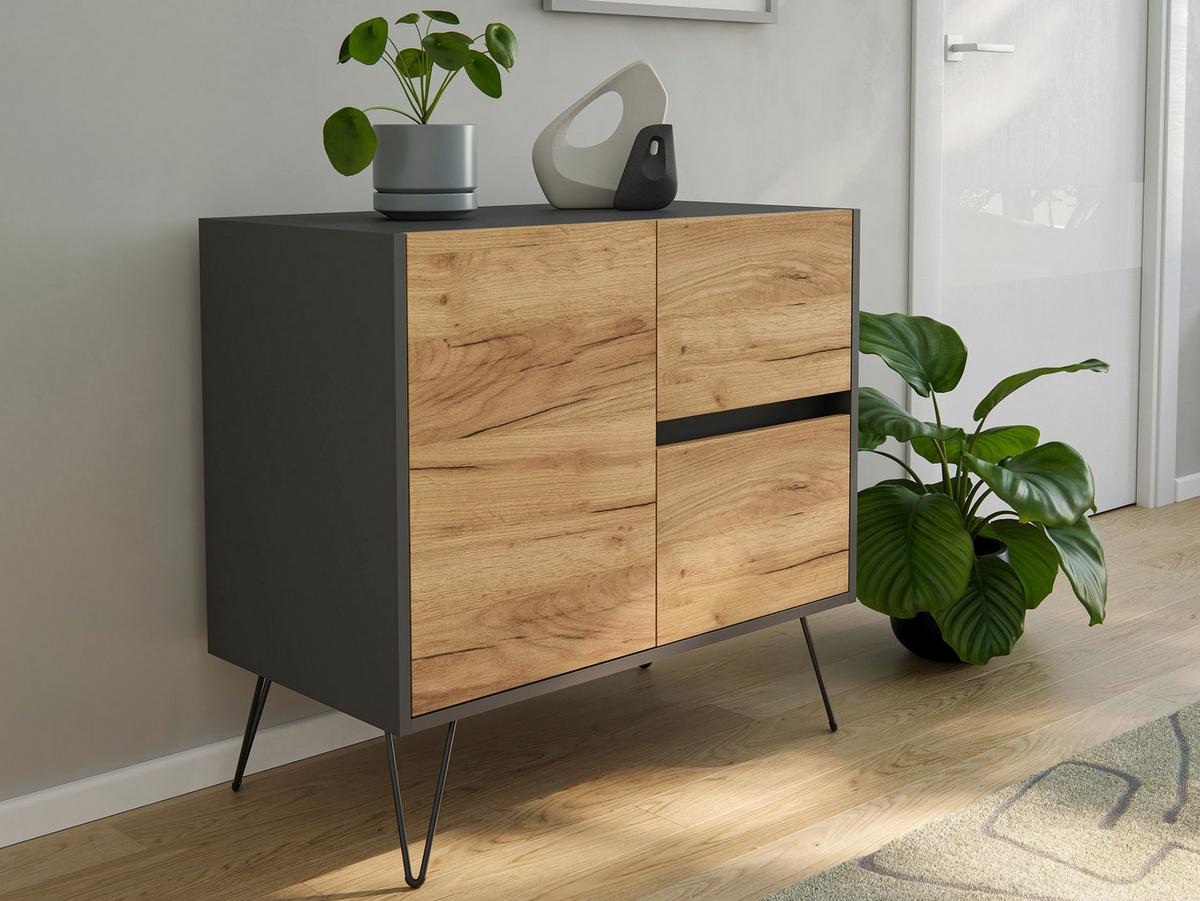 Sideboard Posseik Industrial Eichefarben/Graphit B: 79 cm - Eichefarben/Schwarz, Design, Holzwerkstoff (79/75,8/42cm) - P & B