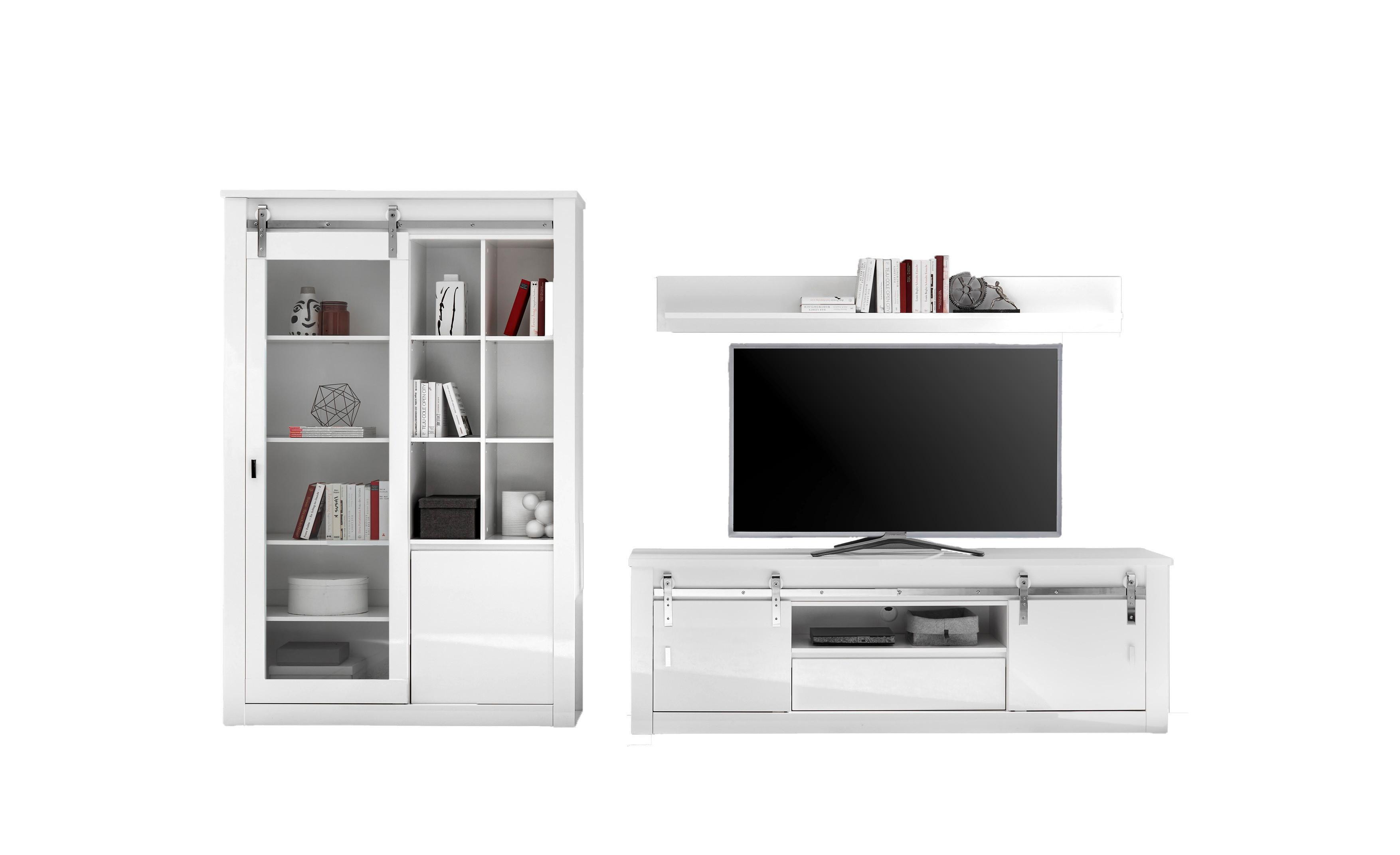 WOHNWAND Daytona Weiß HG B: 349 cm - Weiß Hochglanz/Weiß, Design, Holzwerkstoff (349/200/43cm) - Livetastic