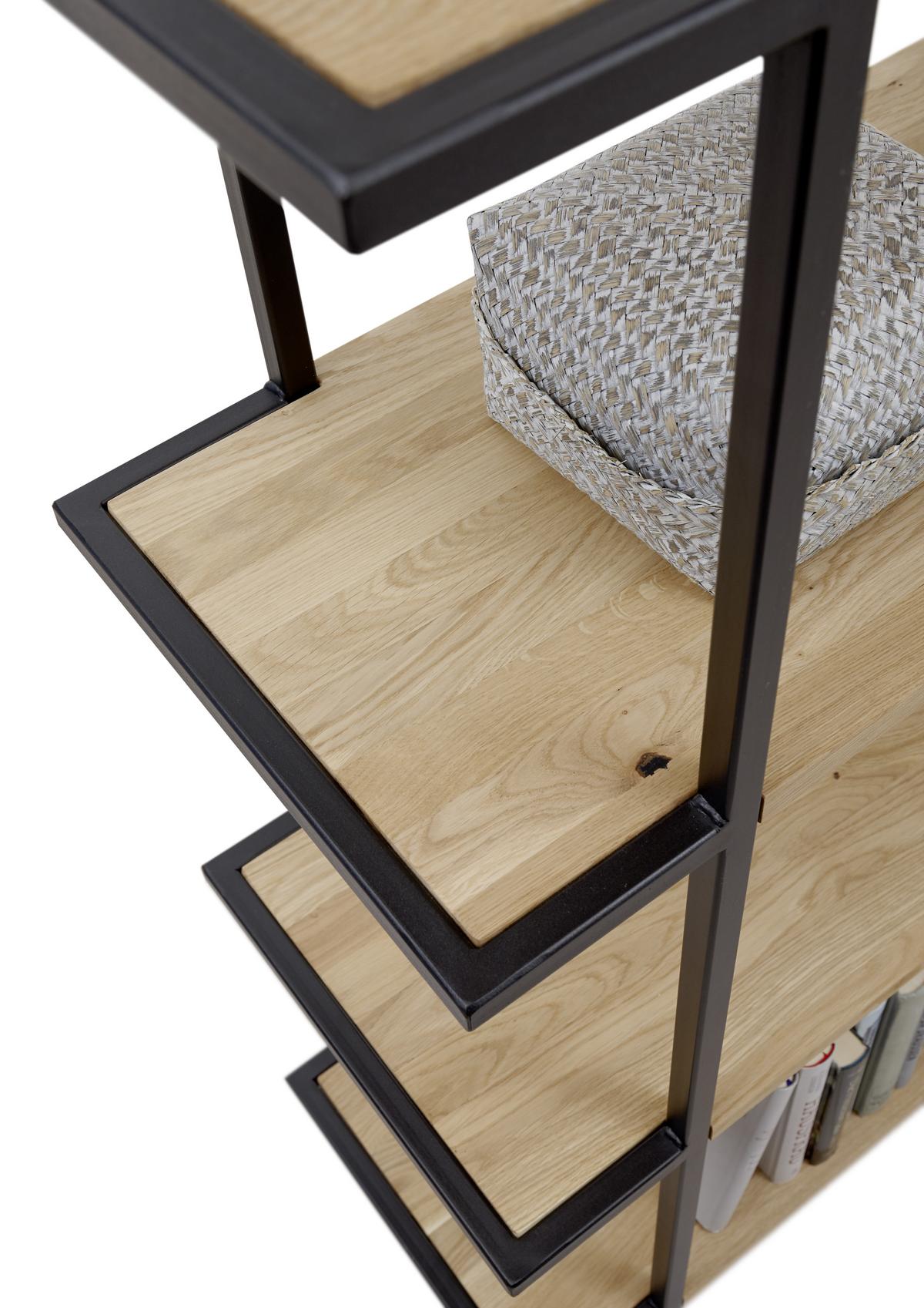 Regal Massivholz Francesco 3 B: 80 Cm Eiche/schwarz - Eichefarben/Schwarz, Natur, Holz/Metall (80/156/35cm) - Livetastic