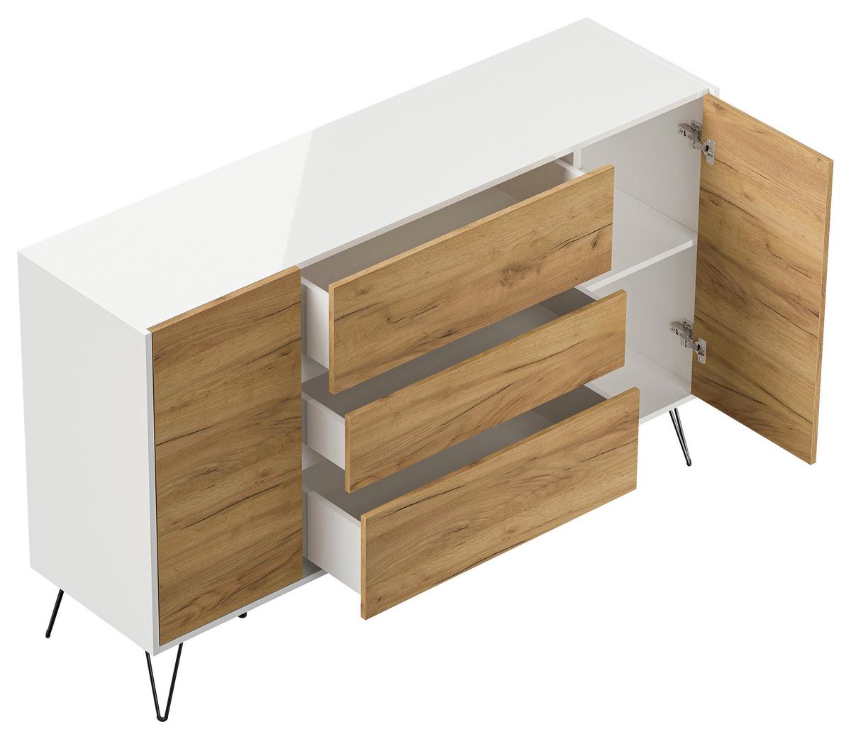 Sideboard Posseik Industrial Eichefarben/weiß B: 155 Cm - Eichefarben/Weiß Hochglanz, Design, Holzwerkstoff (155/93,6/42cm) - P & B