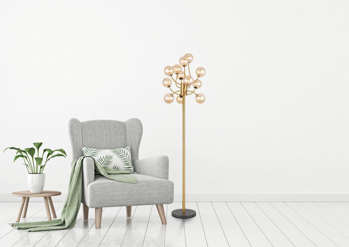 LED-Stehleuchte Calvin - Messingfarben/Goldfarben, Basics, Glas/Metall (62/200cm)