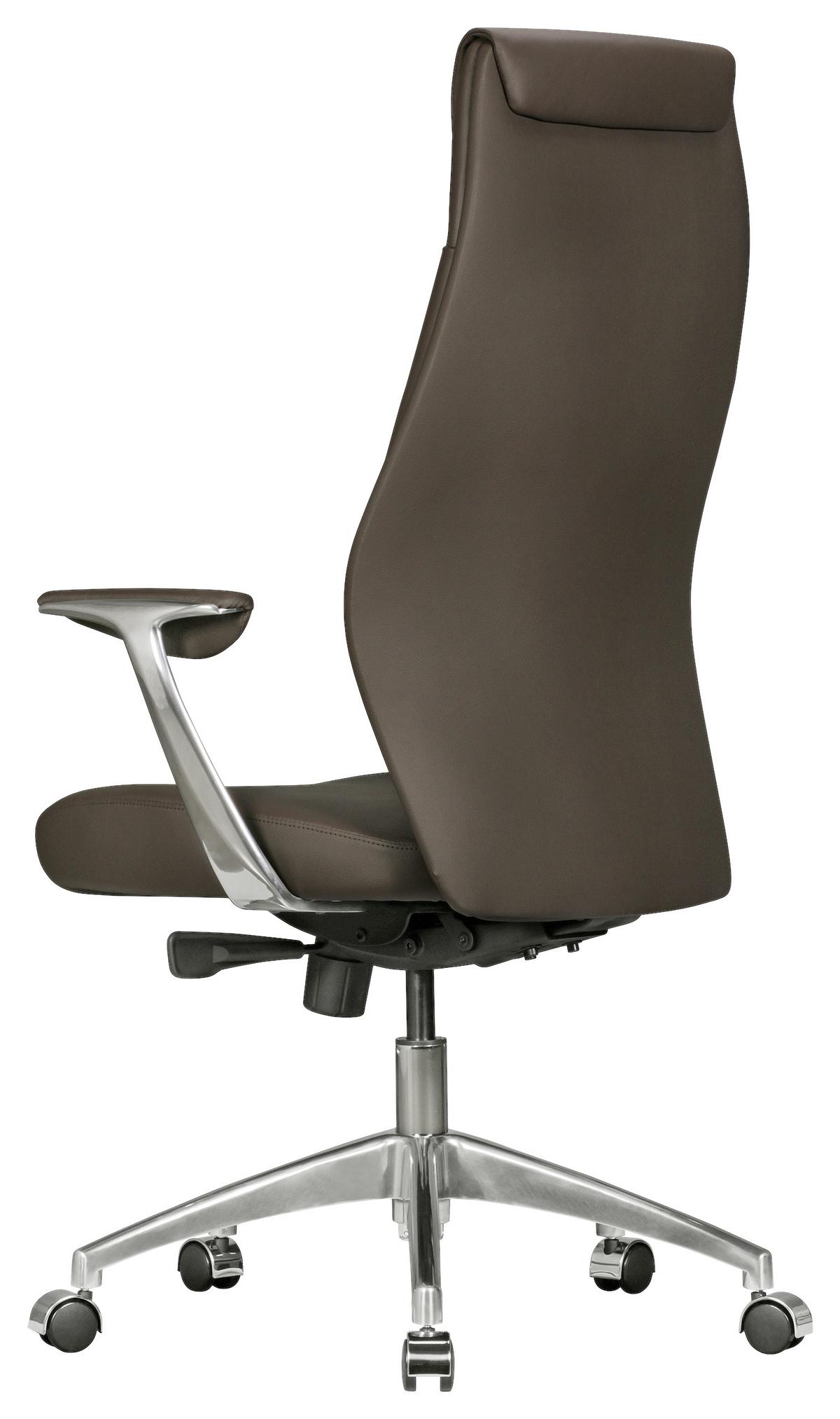 Chefsessel Oxford Echtleder Mit Armstützen + Wippfunktion - Silberfarben/Braun, MODERN, Kunststoff/Metall (67/117/58cm) - MID.YOU