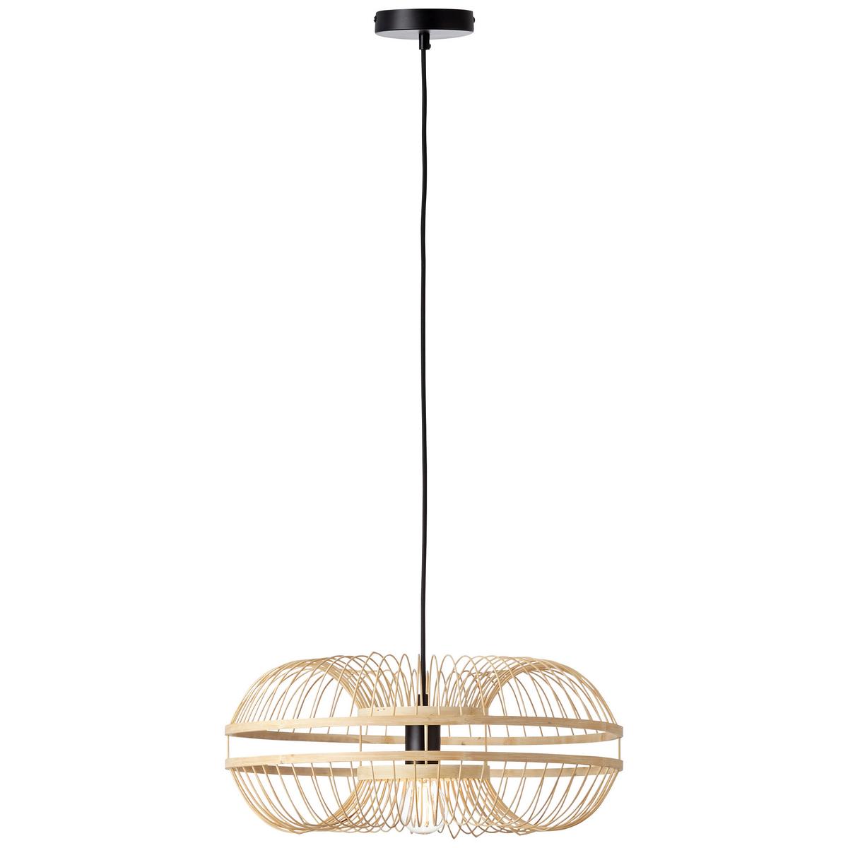 Hängeleuchte Busan H: 100 cm 1-Flammig, Holz-Schirm - Schwarz/Naturfarben, Natur, Holz/Metall (48/100cm) - Brilliant