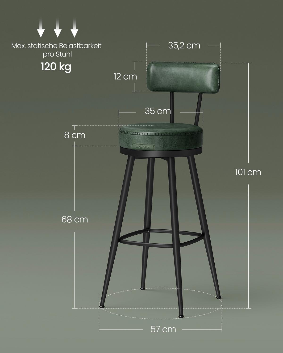 SADA BAROVÝCH ŽIDLÍ BAR STOOLS - černá/tmavě zelená, Moderní, kov/kompozitní dřevo (56/101,5/56cm) - MID.YOU