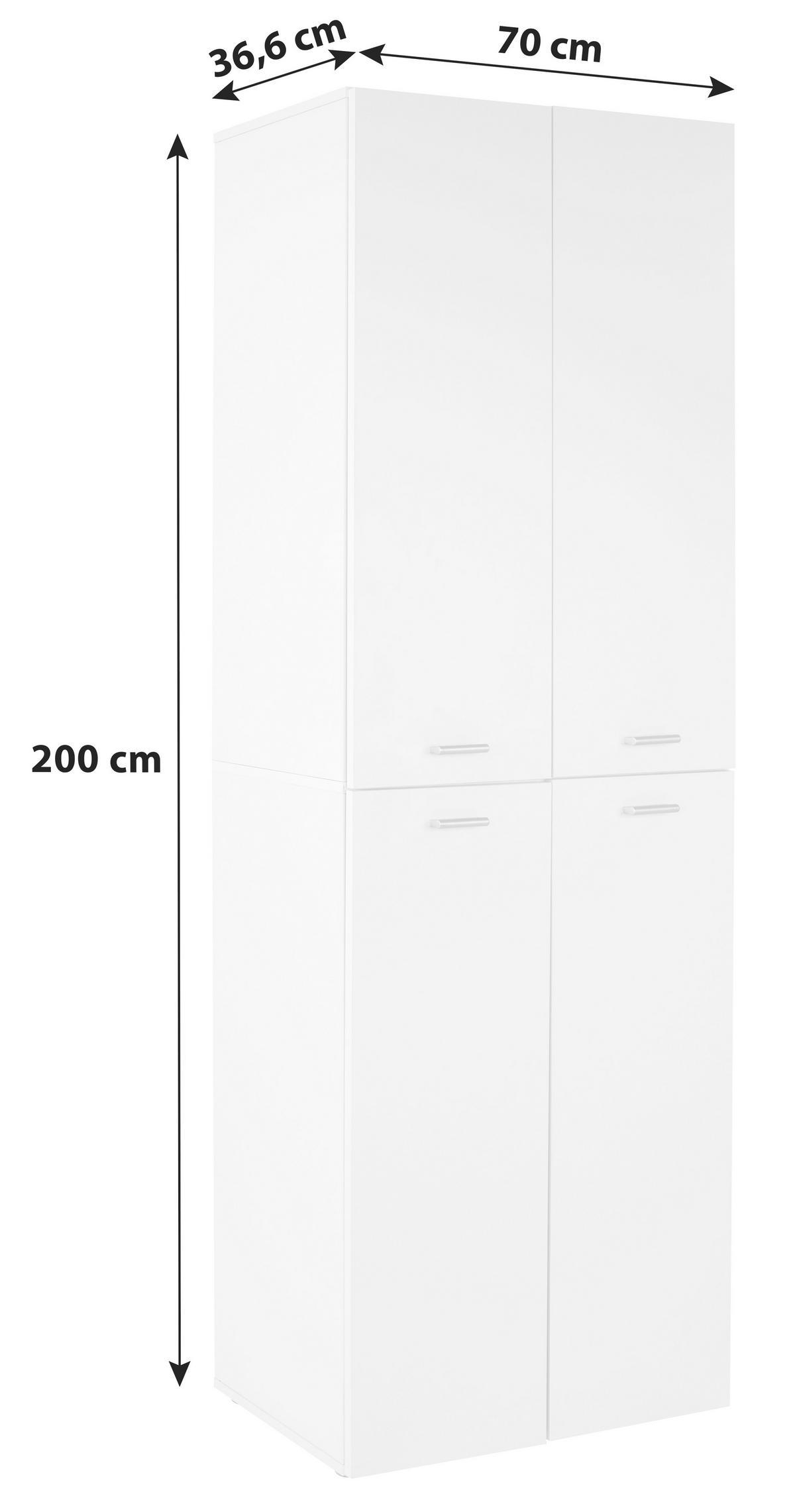 Schuhschrank Elan Weiß 4 Türen B: 70 Cm - Alufarben/Weiß, MODERN, Holzwerkstoff (70/200/36.6cm)