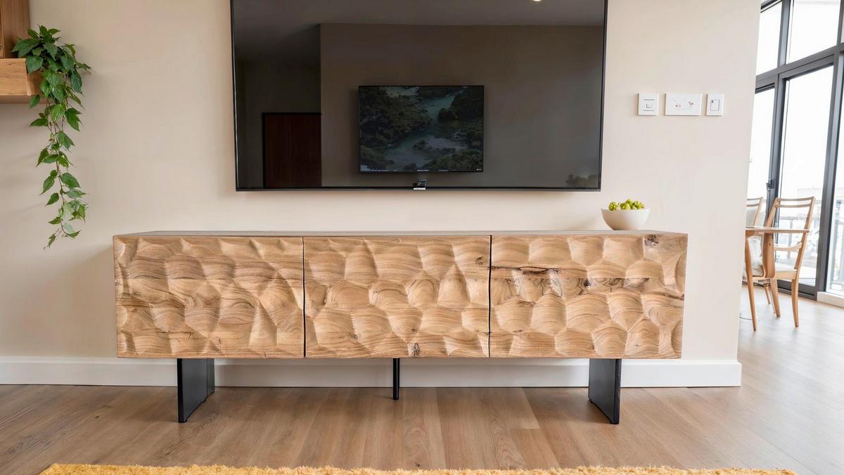 Lowboard Akaziefarben B: 160cm - Schwarz/Akaziefarben, Natur, Holz (160/56/37cm) - Livetastic