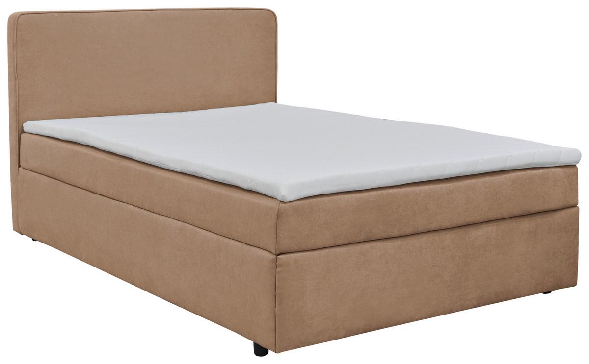 Boxbett mit Topper & Bettkasten 140x200 Jubi - Hellbraun/Schwarz, KONVENTIONELL, Textil (140/200cm)