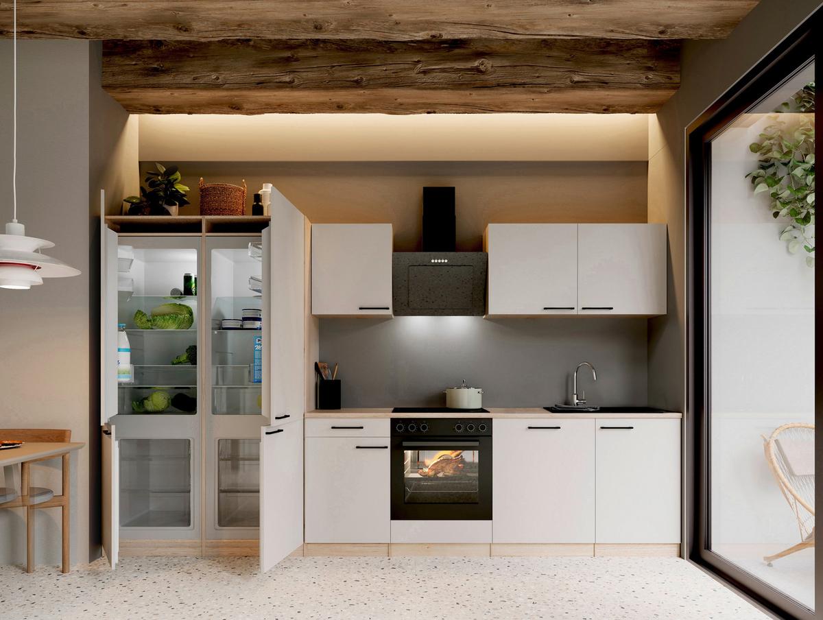 KÜCHENBLOCK Merle, Kaschmir B: 340 cm - Kaschmir/Eichefarben, Trend, Holzwerkstoff (340cm) - Respekta