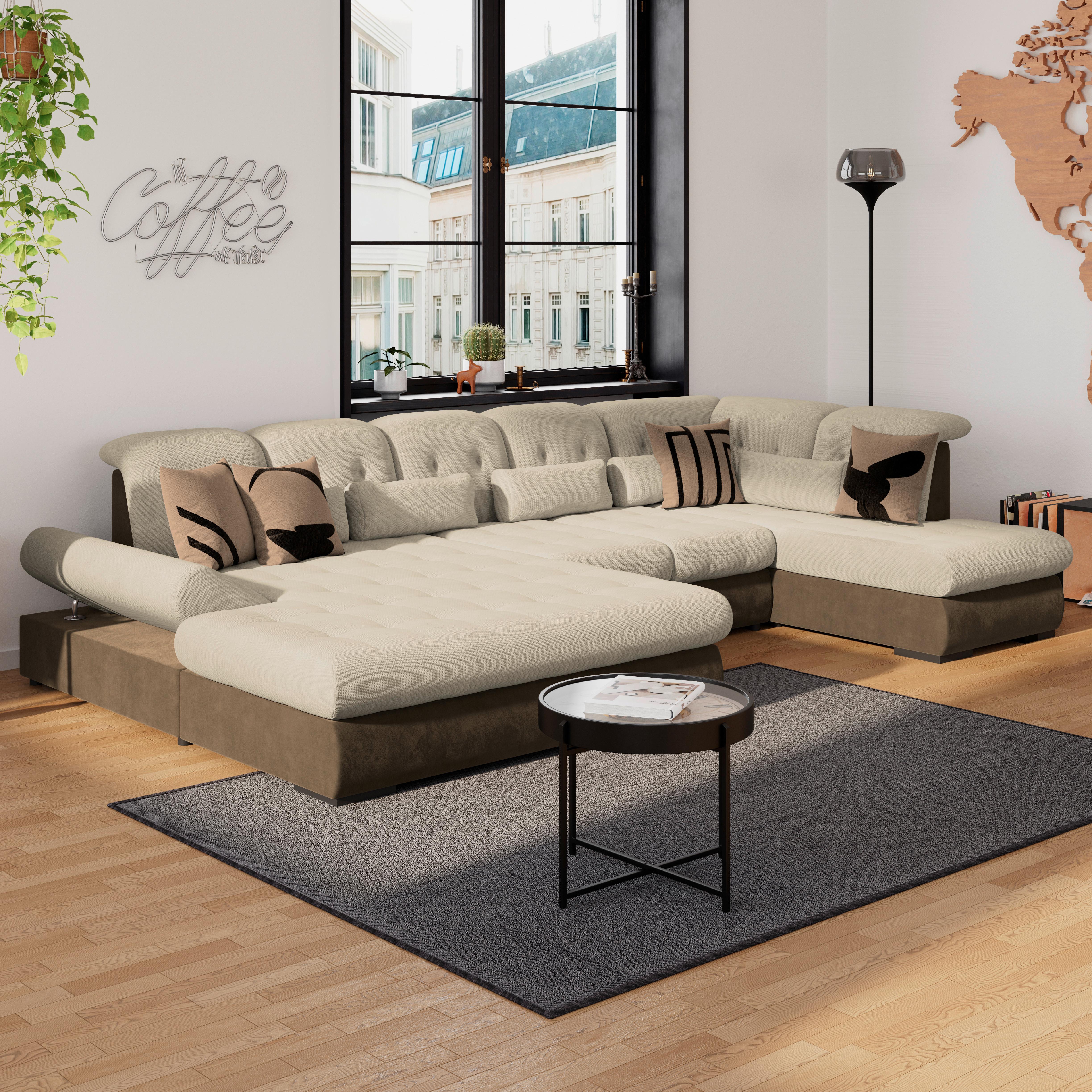 Wohnlandschaft Madera Cremefarben, S: 358x212 Cm - Hellbraun/Creme, KONVENTIONELL, Kunststoff/Textil (190/358/212cm)