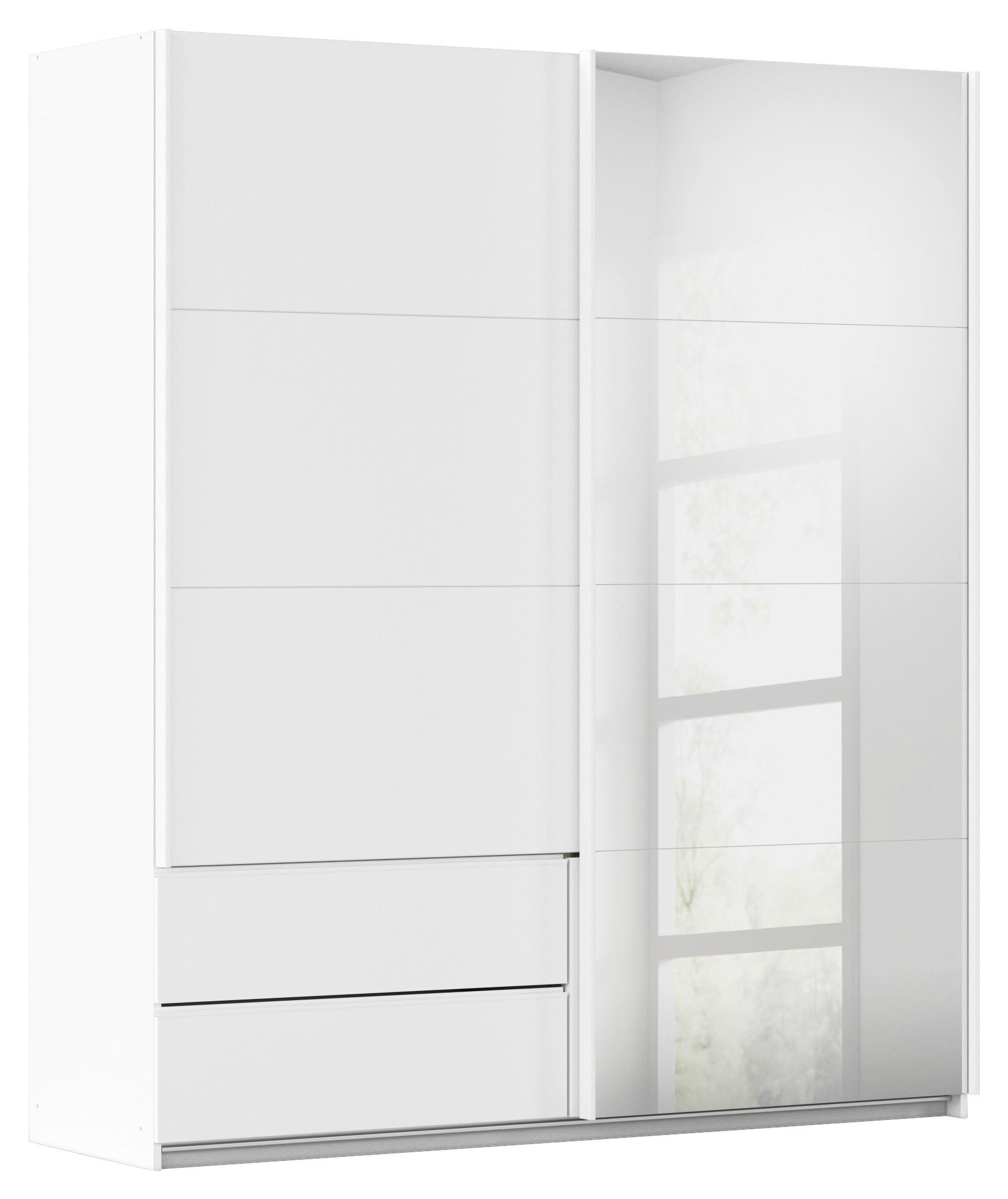 Skriňa s posuv. dverami ELARA alpská biela/zrkadlo,š. 181 cm - biela, Konventionell, kov/kompozitné drevo (181/210/62cm)