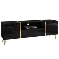 Lowboard Onyx - Schwarz Hochglanz/Goldfarben, Design, Holzwerkstoff (158/53/41,3cm) - MID.YOU