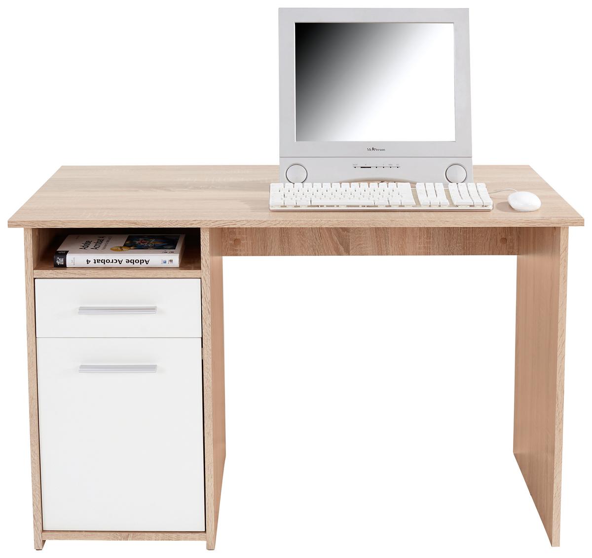 Schreibtisch Palermo Eiche Dekor/Weiß B: 110cm - Weiß/Sonoma Eiche, MODERN, Holzwerkstoff (110/74/60cm)