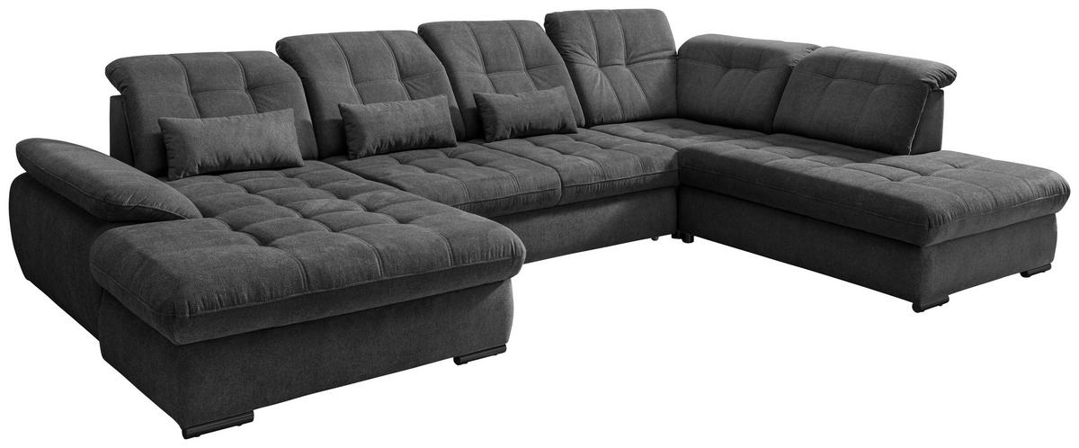 Wohnlandschaft Rigatti Mit Schlaffunktion Anthrazit - Anthrazit/Schwarz, MODERN, Textil (184/387/252cm) - Livetastic
