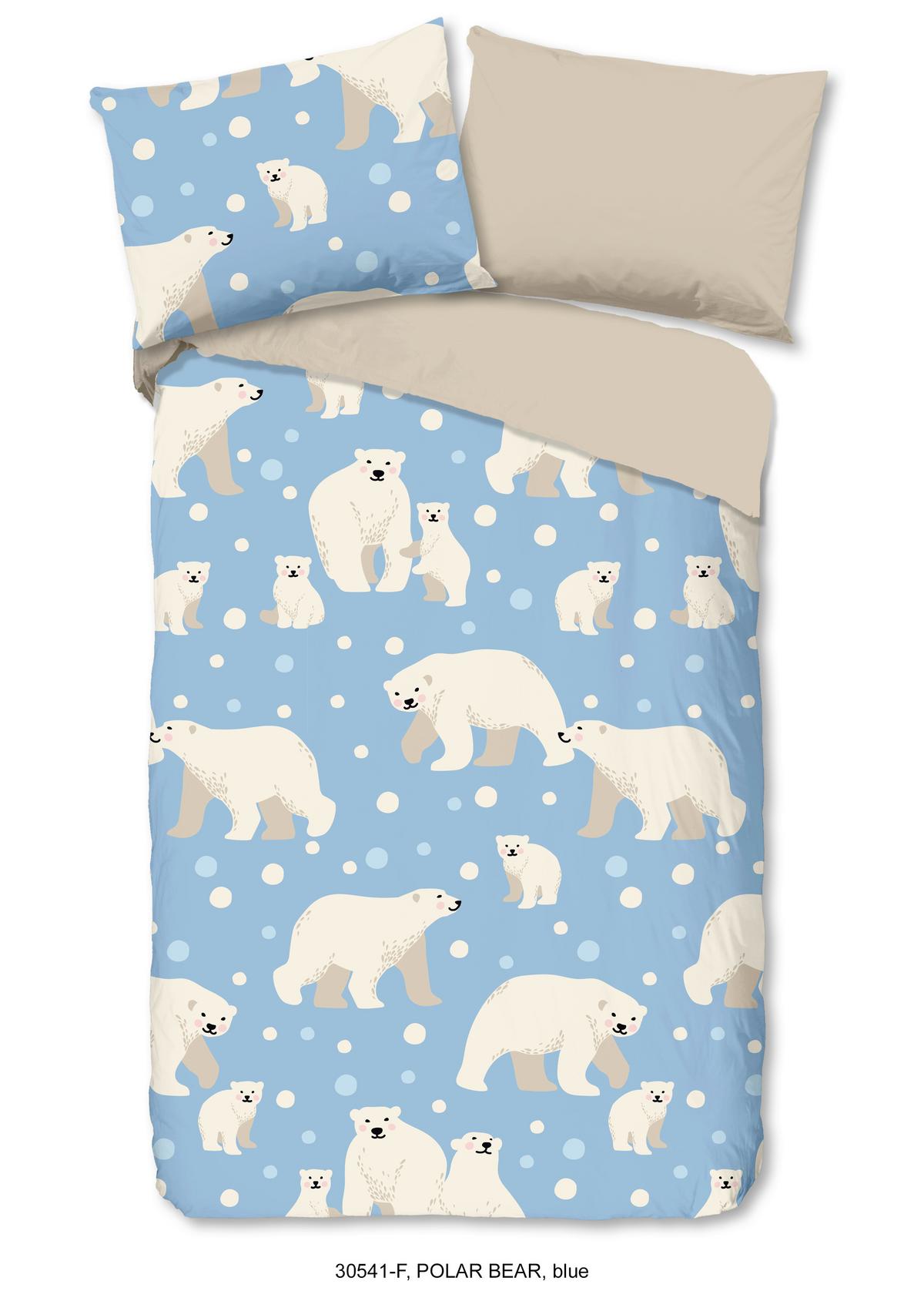 Bettwäsche Polar Bear Blau Sandfarben 140x200 cm - Sandfarben/Blau, Textil (140/200cm)