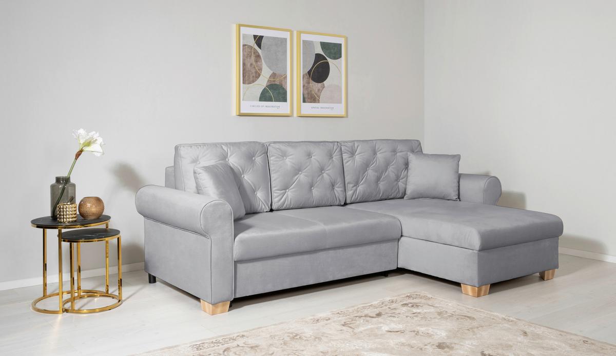 Ecksofa Arles Hellgrau 20 S: 266x161 Cm - Buchefarben/Hellgrau, Design, Textil (266/161cm) - MID.YOU