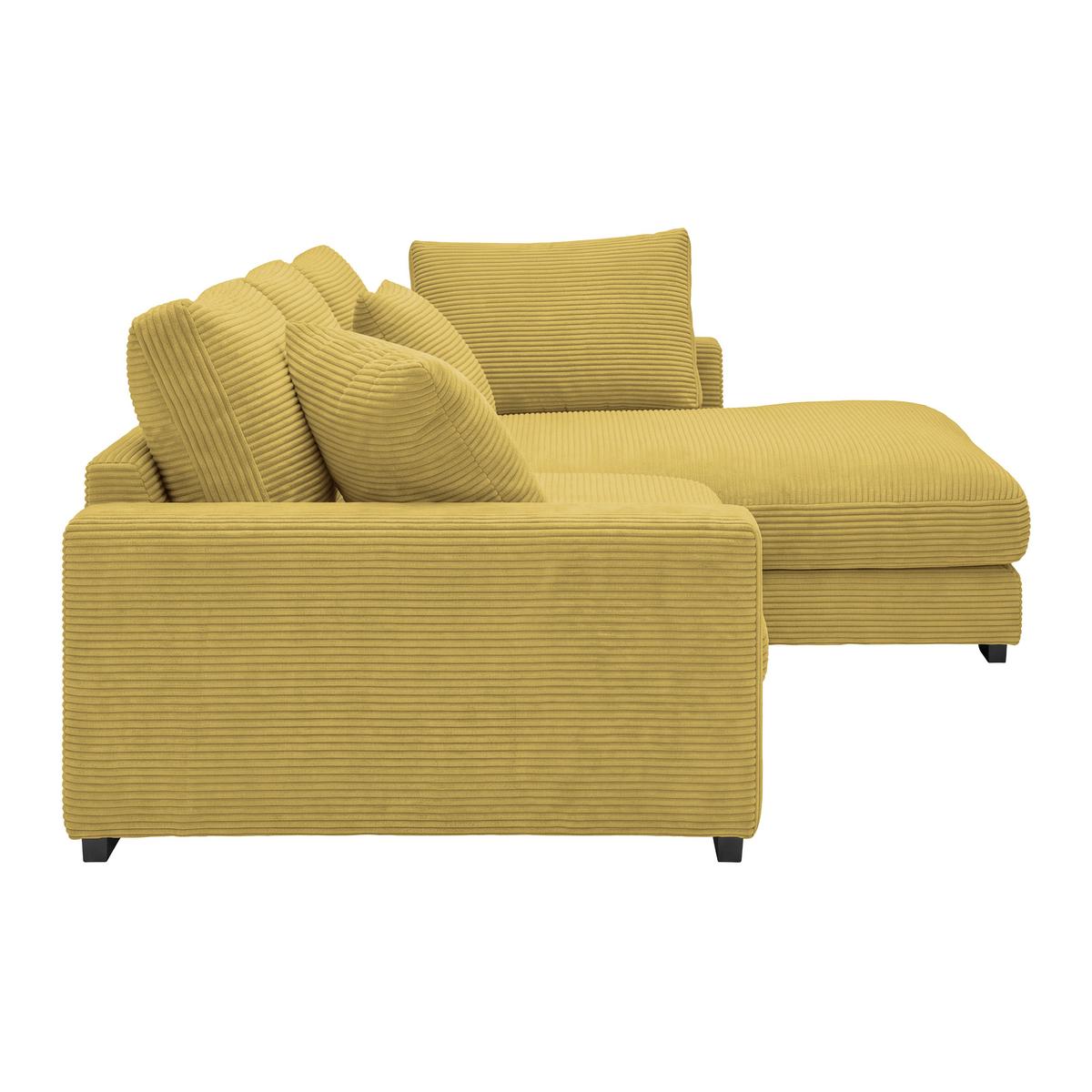 Rohová sedačka PEDRO, pravá, hořčicově žlutý manšestr - černá/hořčicově žlutá, Moderní, textil/plast (300/190cm) - Mömax
