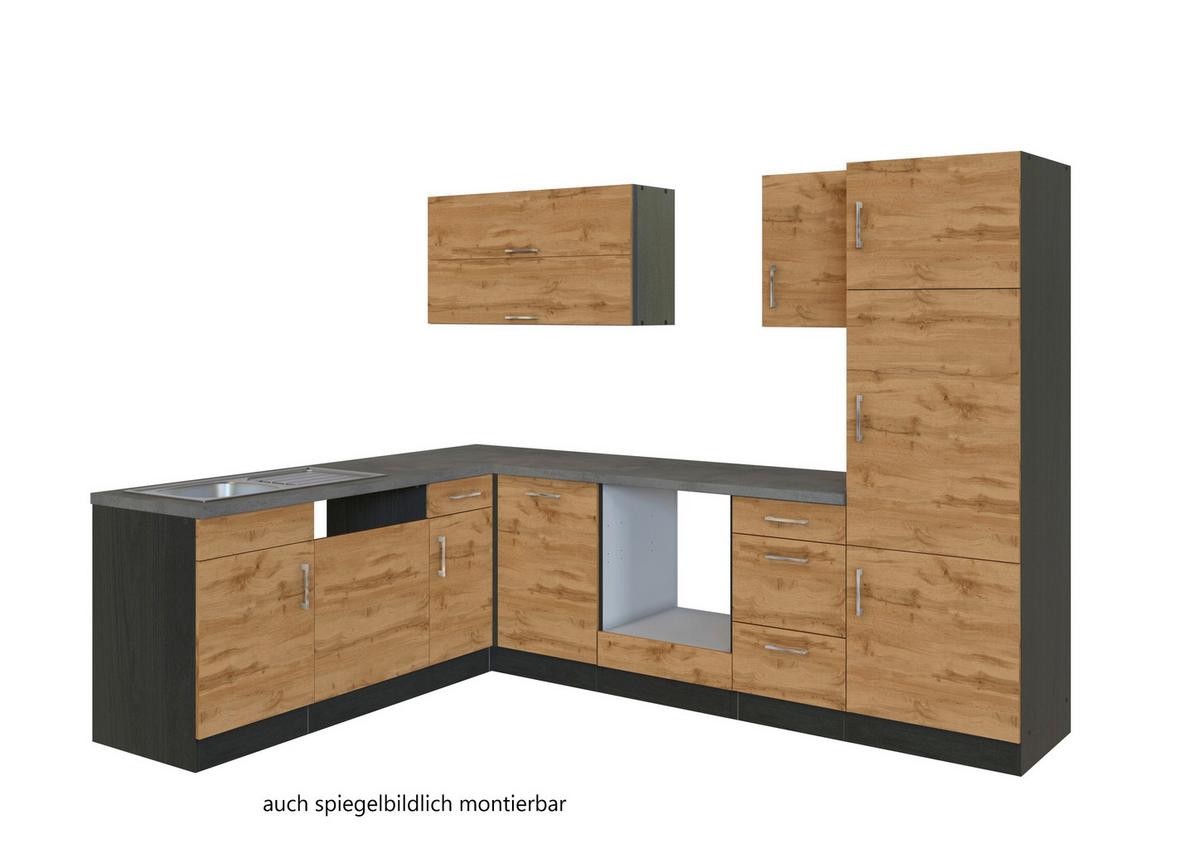 Eckküche Winkelblock ohne Geräte 270x150 cm Eichefarben - Eichefarben/Anthrazit, MODERN, Holzwerkstoff (210/270cm) - Held